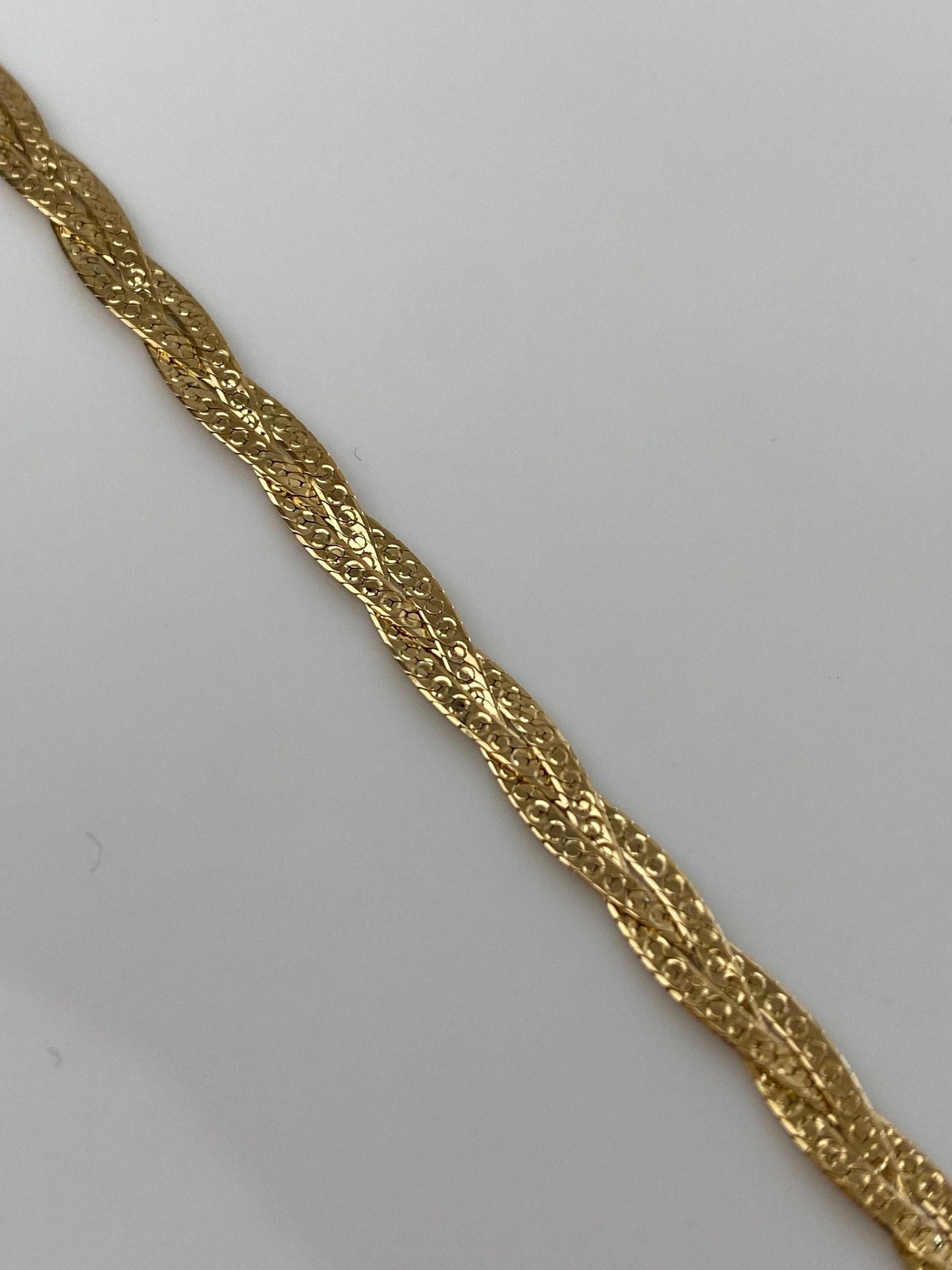 Vintage Solid 14k Yellow Gold Braided Designed Flat Chain Bracelet - 7 inches