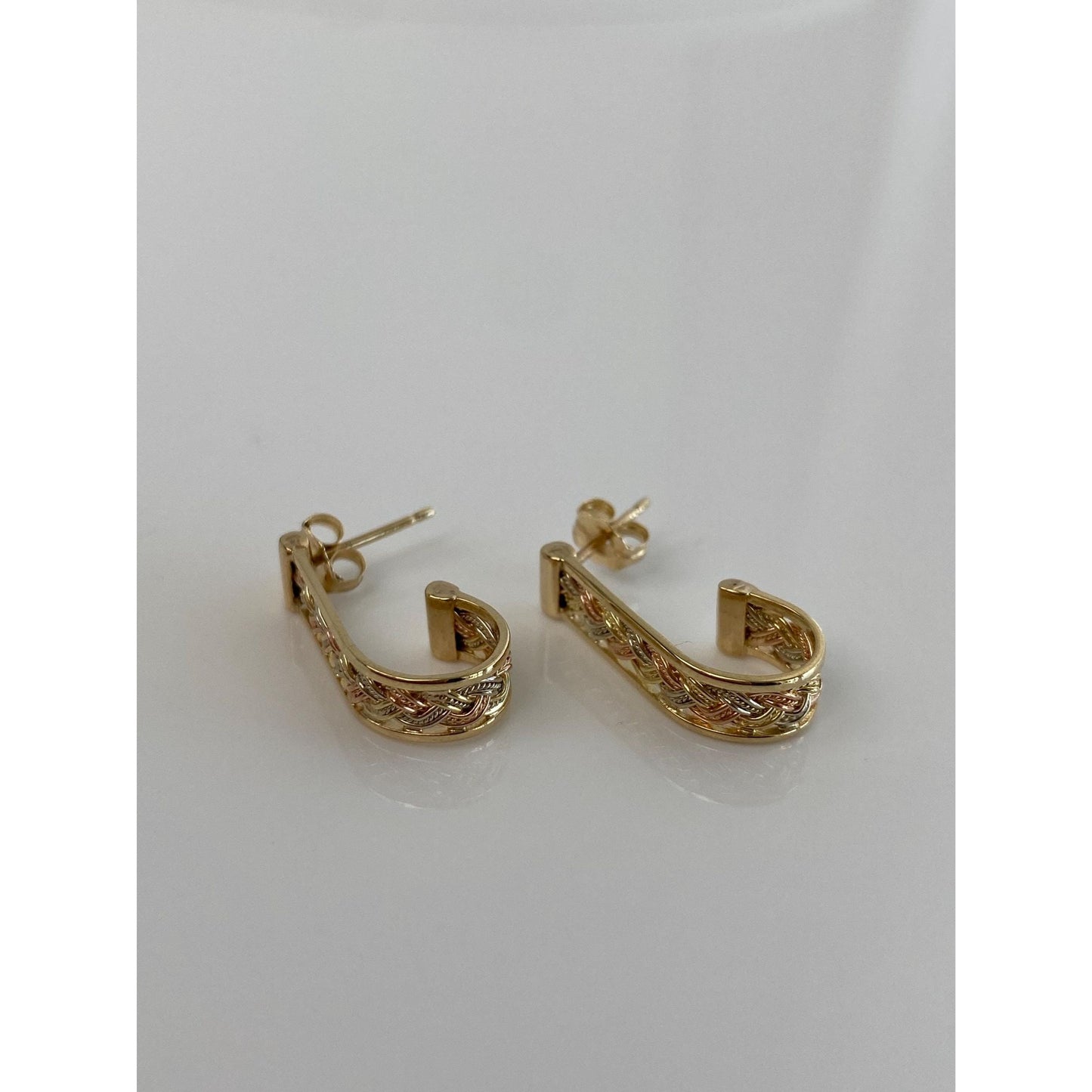 Vintage Solid 14k Tri Tone Gold Braided Drop Earrings