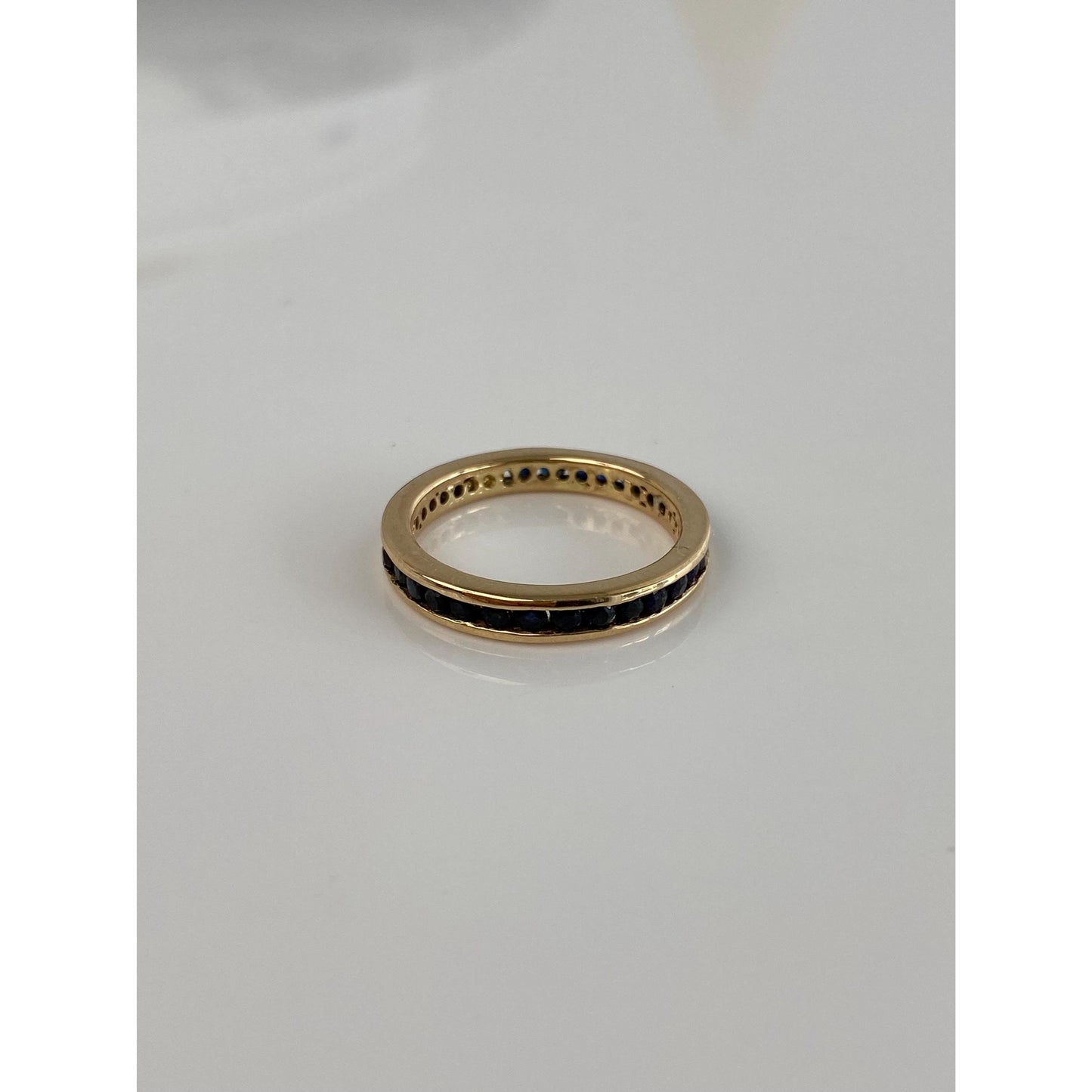 Solid 14k Yellow Gold Blue Sapphire Eternity Ring Band - Size 8
