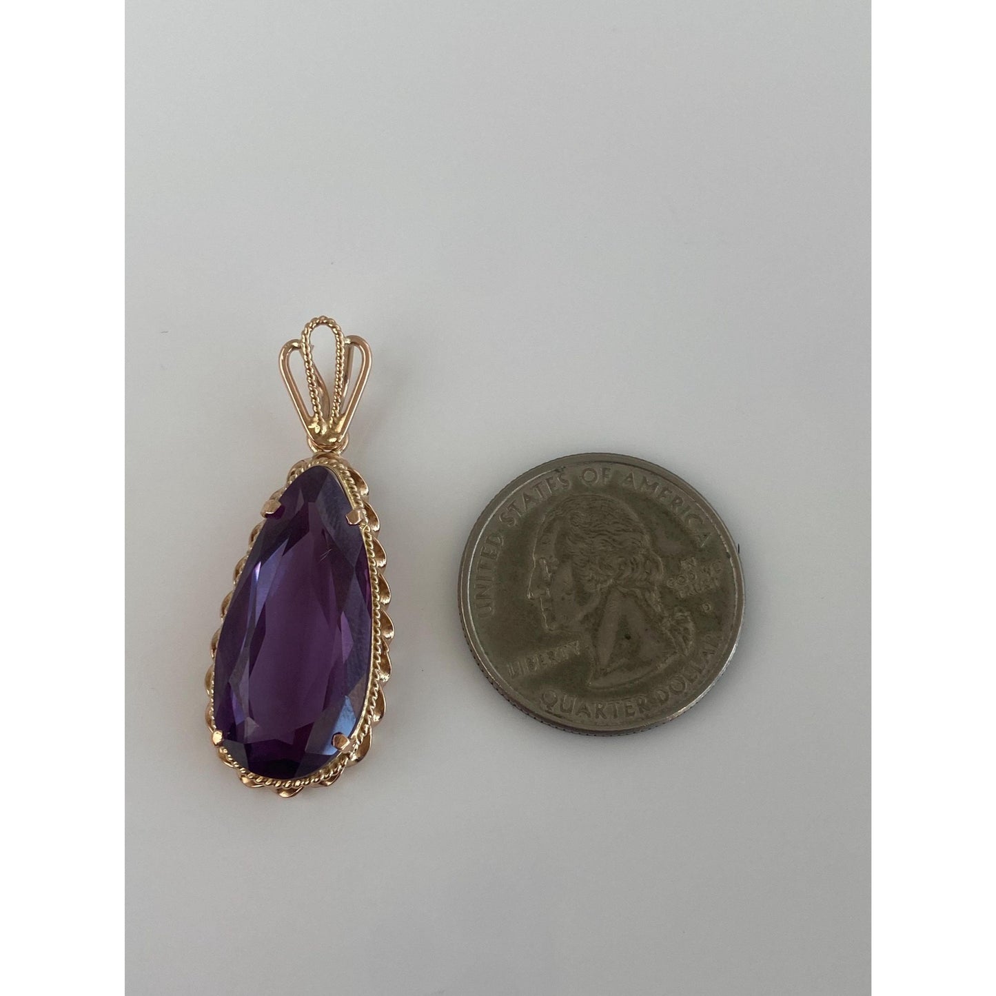 Vintage Solid 14k Rosey Gold Purple Sapphire Teardrop Charm