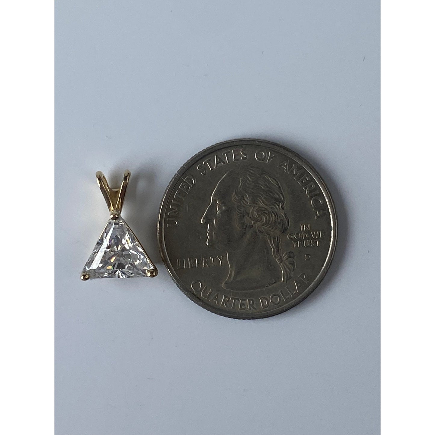 Vintage Solid 14k Yellow Gold Triangle Cut Clear Cubic Zirconia Charm