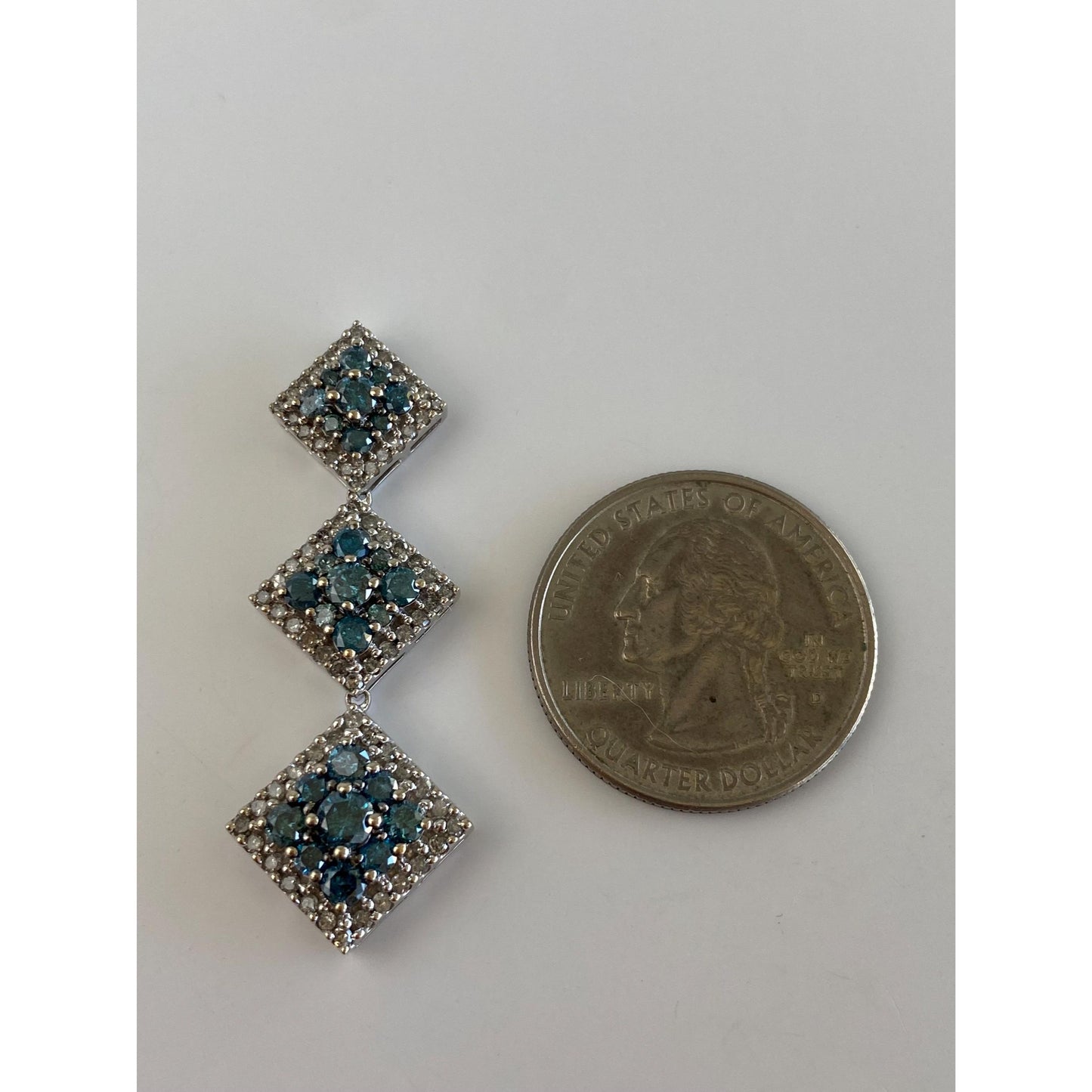 Vintage Solid 14k White Gold Blue & Clear Diamond Dangle Charm