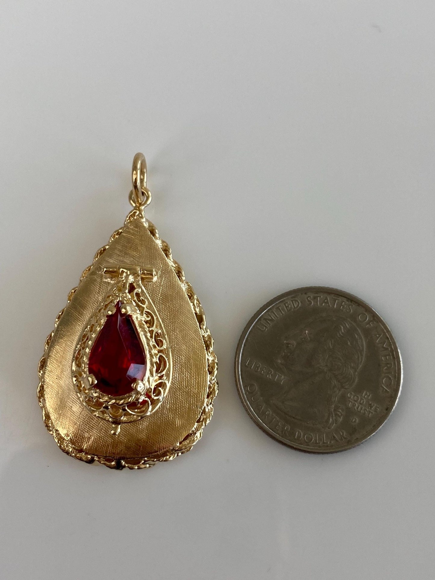 Vintage Solid 14k Yellow Gold Red Cubic Zirconia Locket Charm