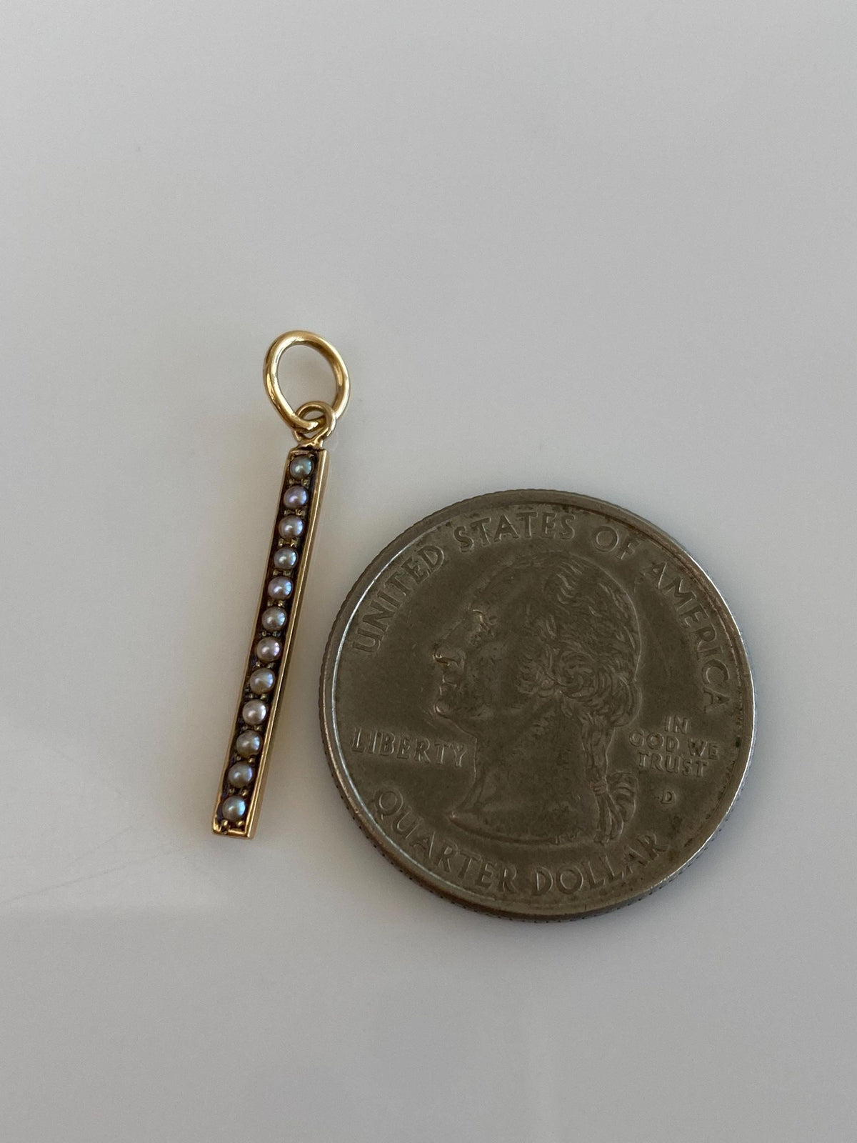 Solid 14k Yellow Gold Seed Pearls Bar Charm