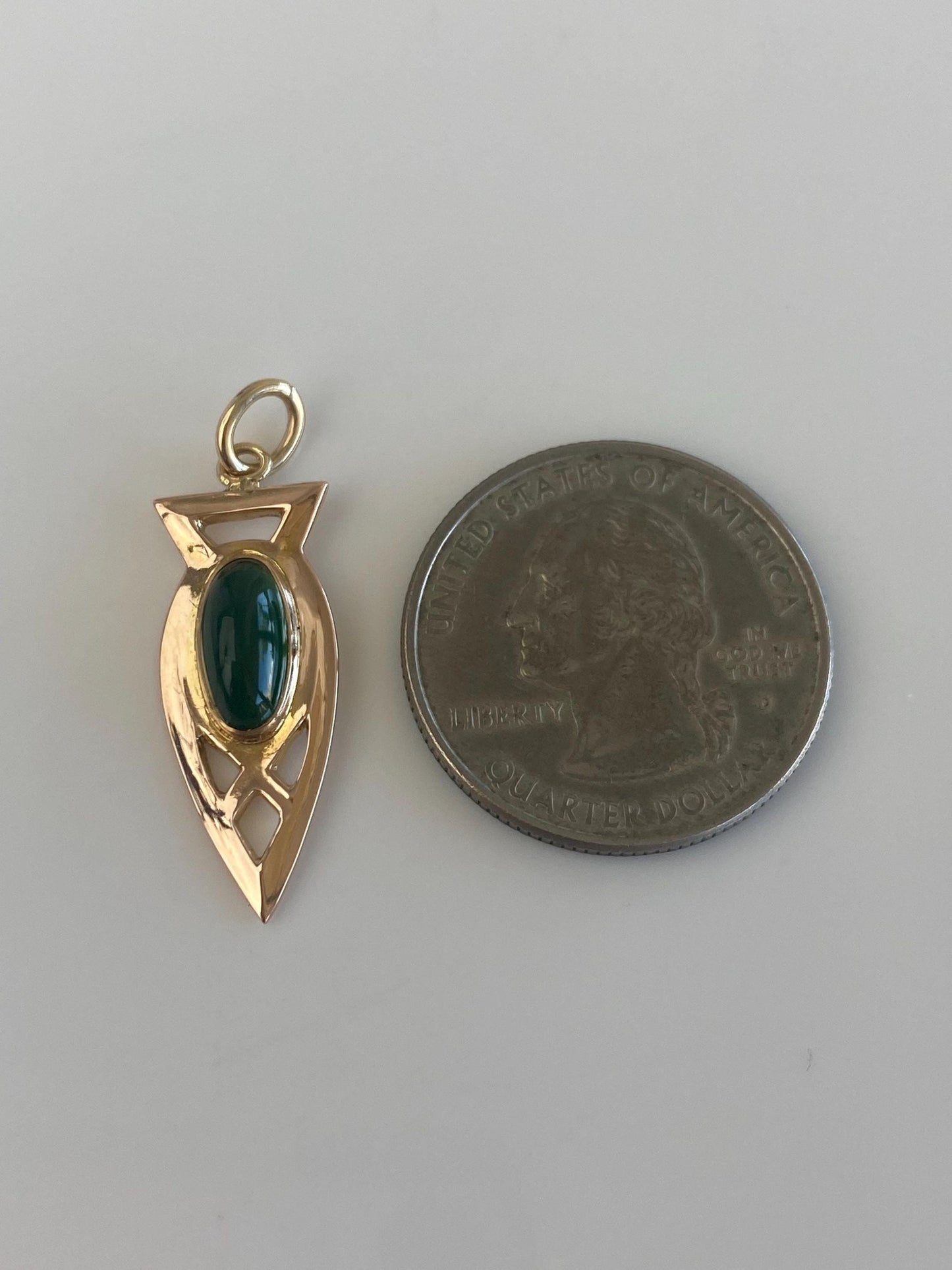 Vintage Solid 10k Yellow Gold Green Chalcedony Stick Pin Conversion Charm