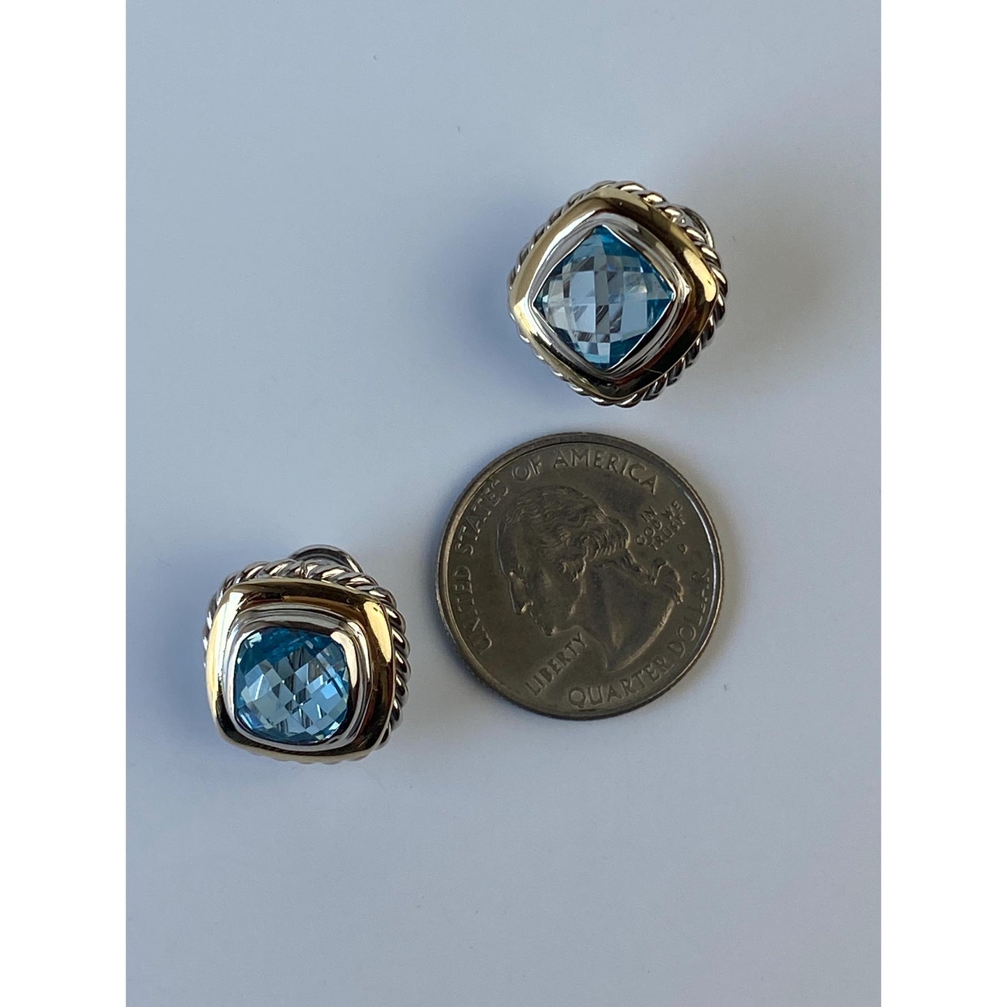 Vintage Solid 14k White & Yellow Gold Topaz Stud Earrings