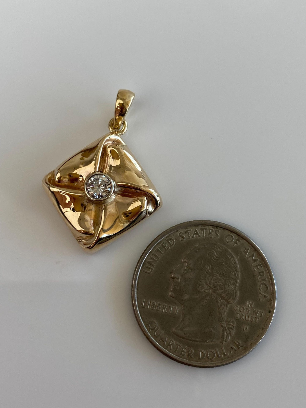 Vintage 14k Yellow Gold Diamond Folded Box Cufflink Conversion Charm