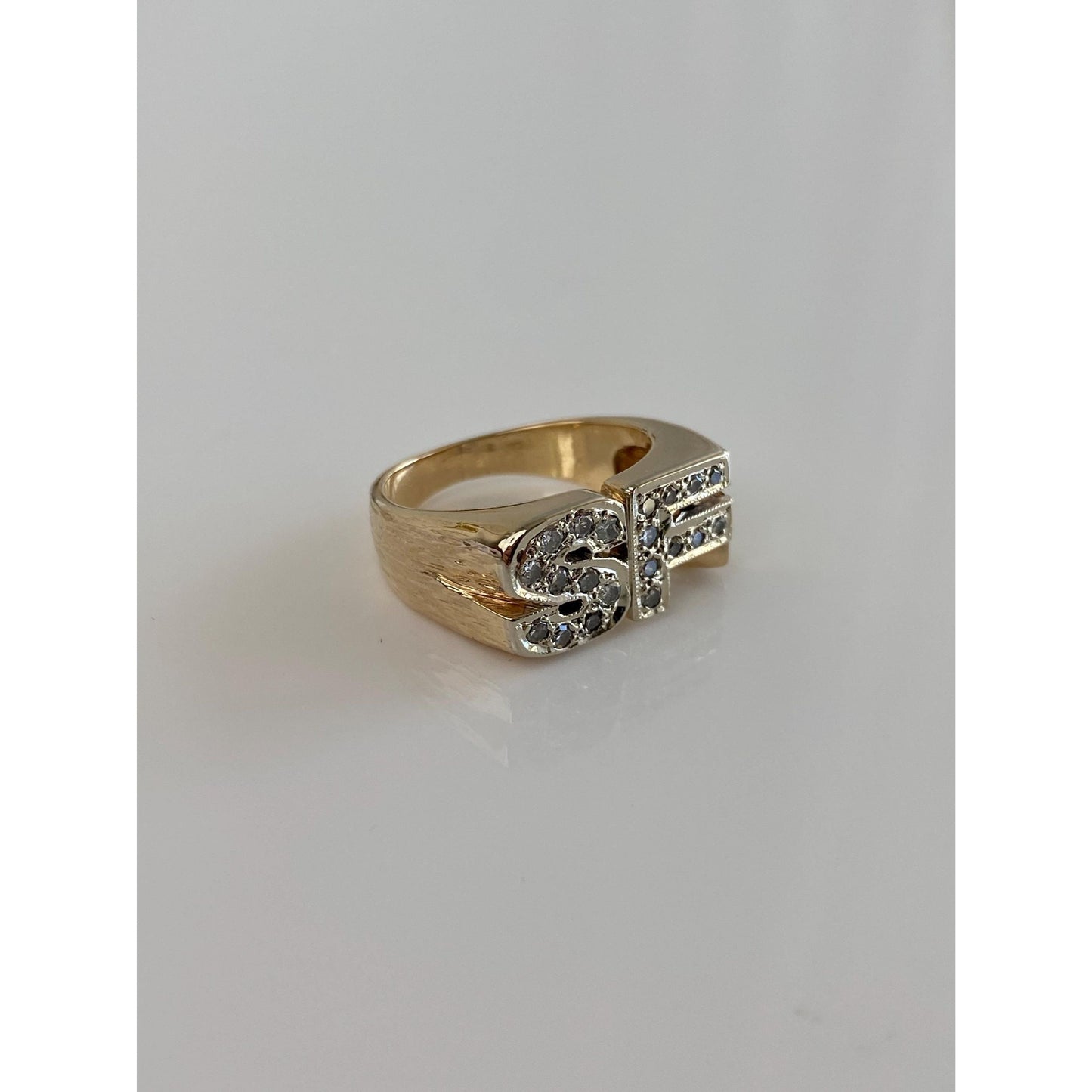 Vintage Solid 14k Yellow Gold Diamond Initial 'SF' Ring Band - Size 5.25