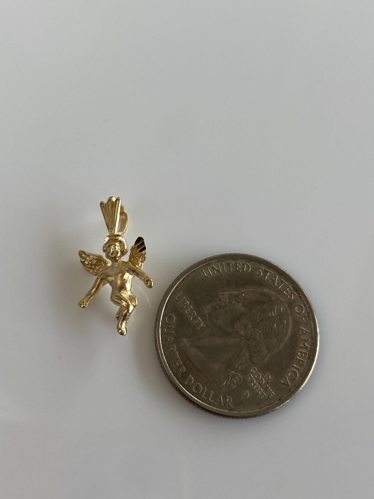 Vintage Solid 14k Yellow Gold Diamond Cut Cupid Angel Charm