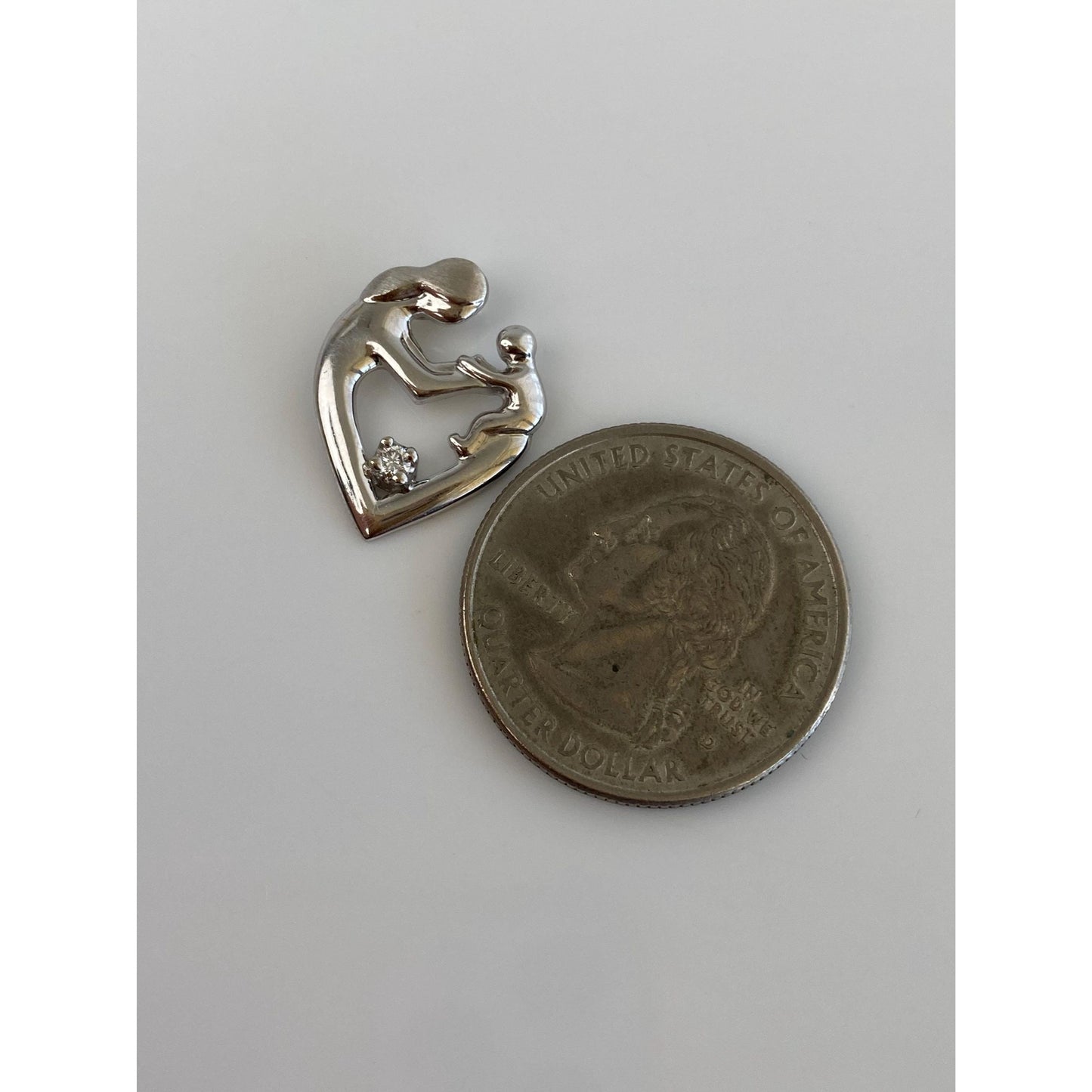 Solid 14k White Gold Diamond Mother & Child Charm