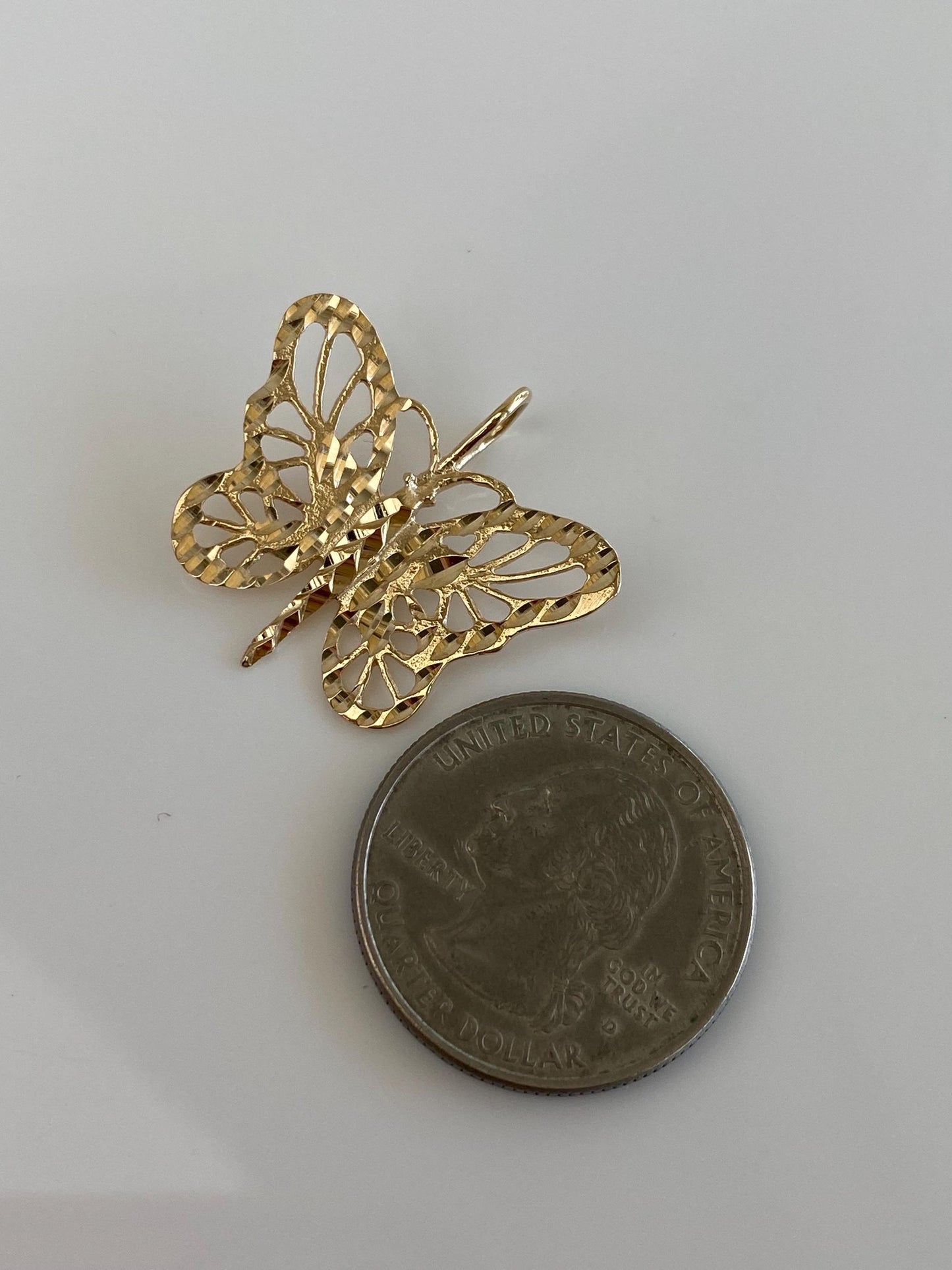 Vintage Solid 14k Yellow Gold Diamond Cut Butterfly Charm