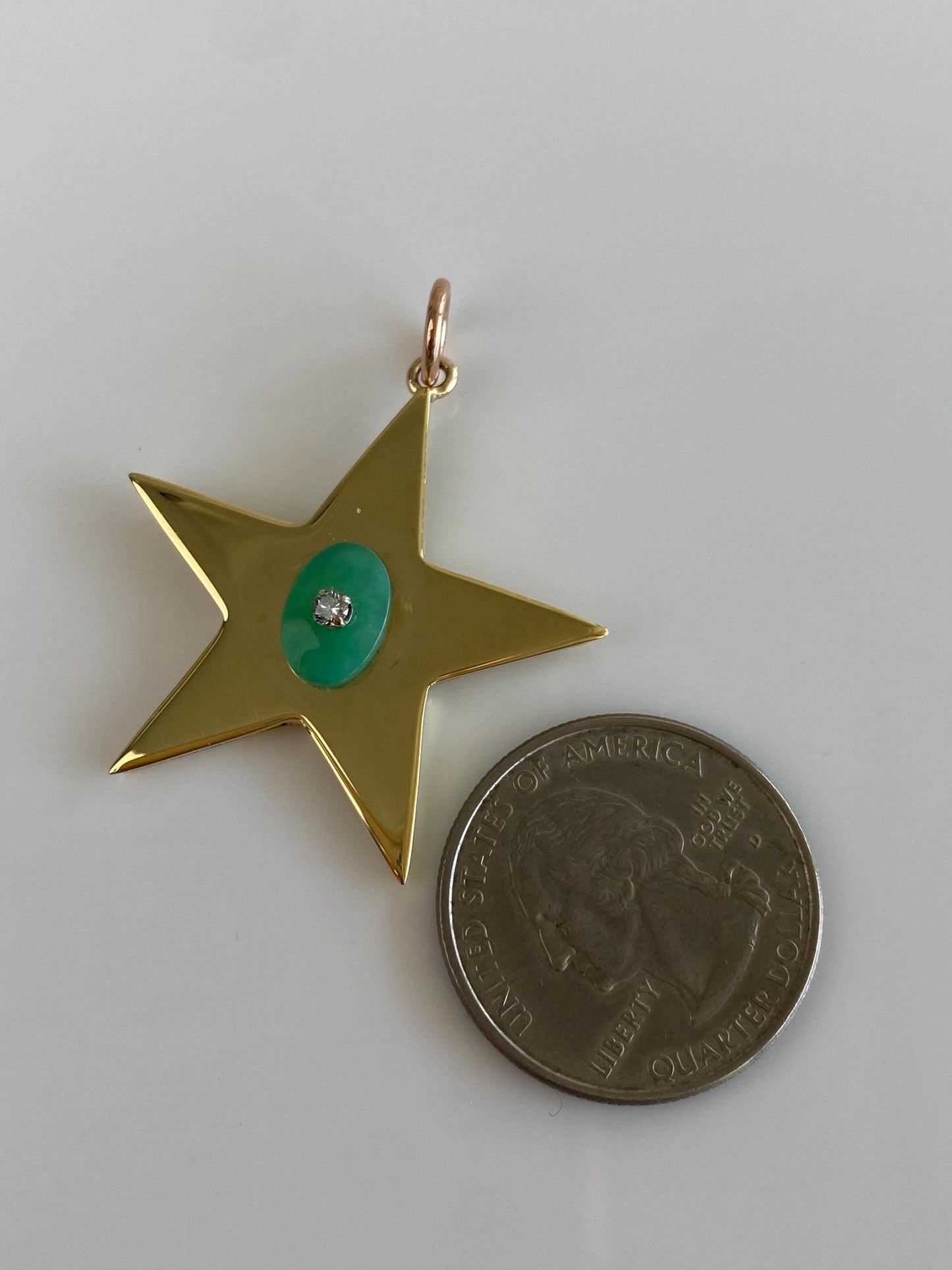 Solid 18k Yellow Gold Jade Diamond Star Charm