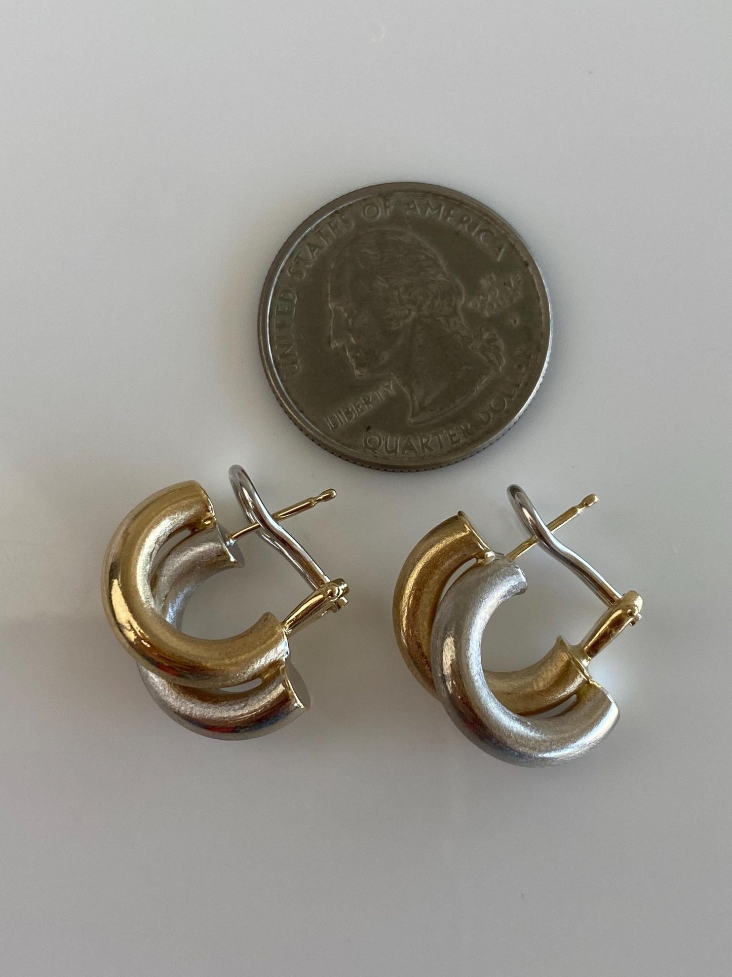 Vintage 14k White & Yellow Gold Satin Layered Drop Earrings