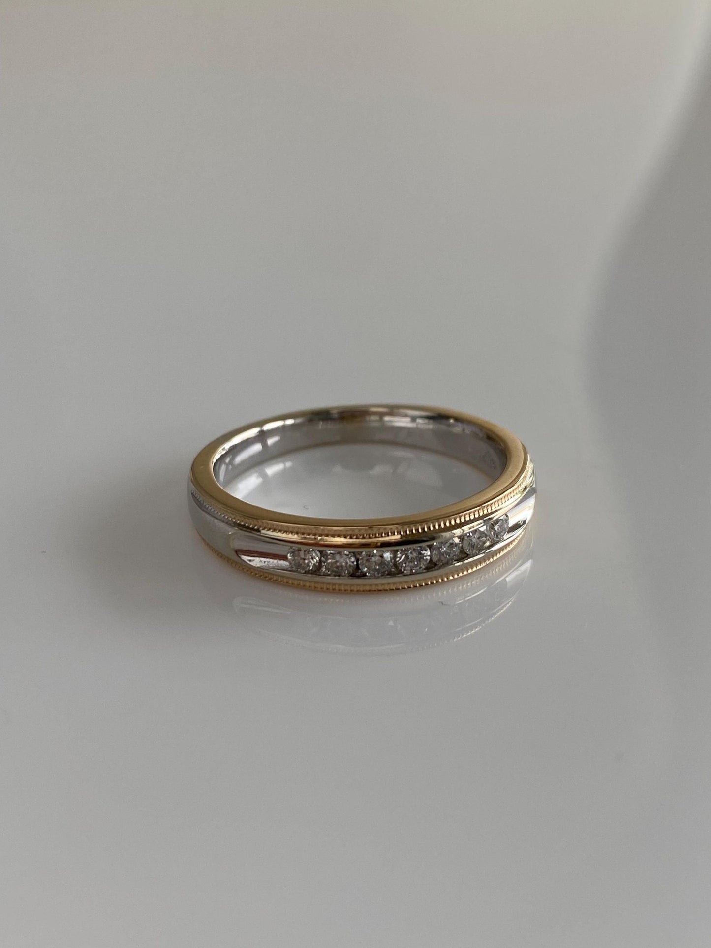 Vintage Solid 14k White & Yellow Gold Diamond Ring Band - Size 8.75
