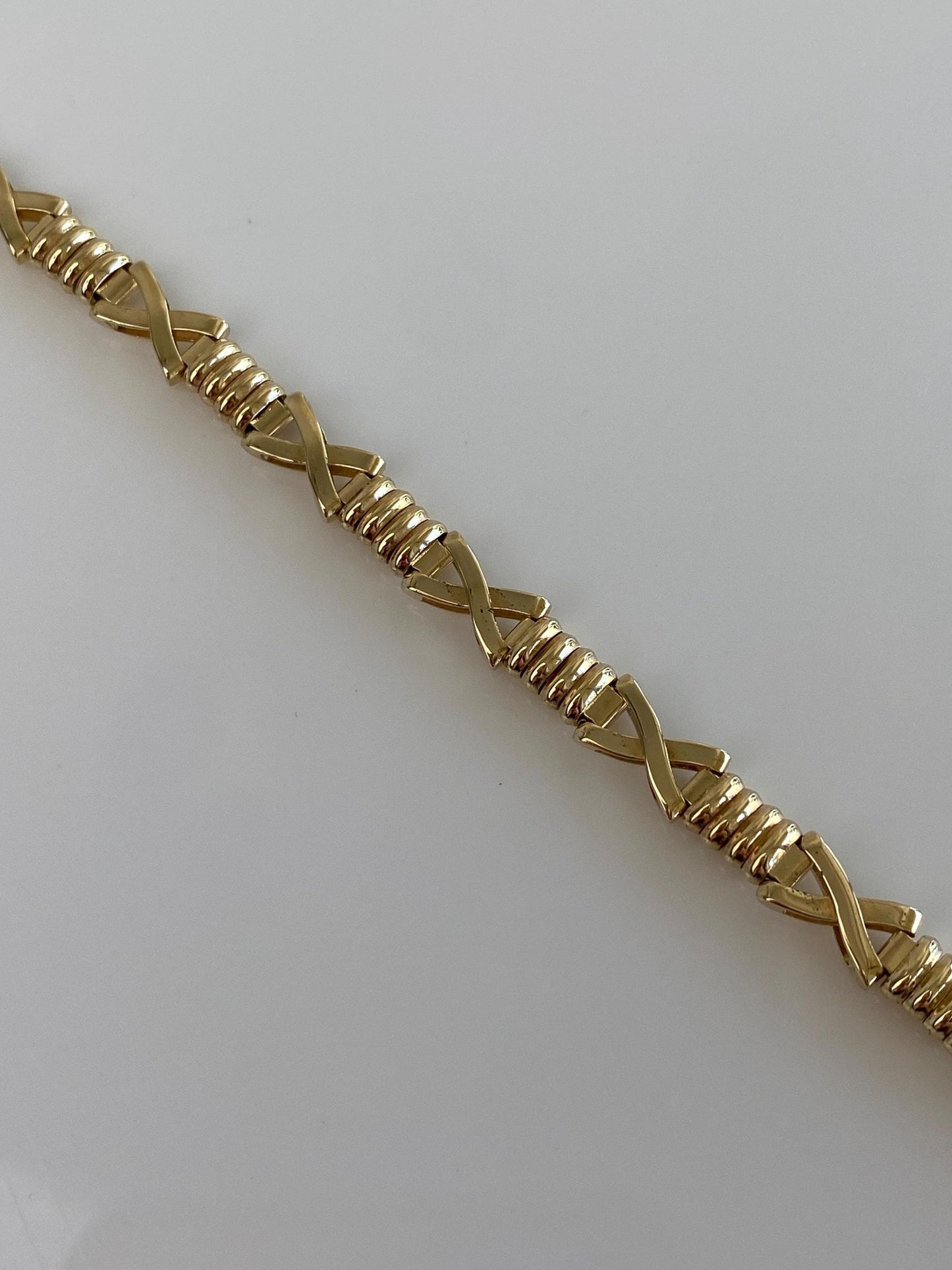 Vintage Solid 14k Yellow Gold Fancy X Link Bracelet - 7 inches