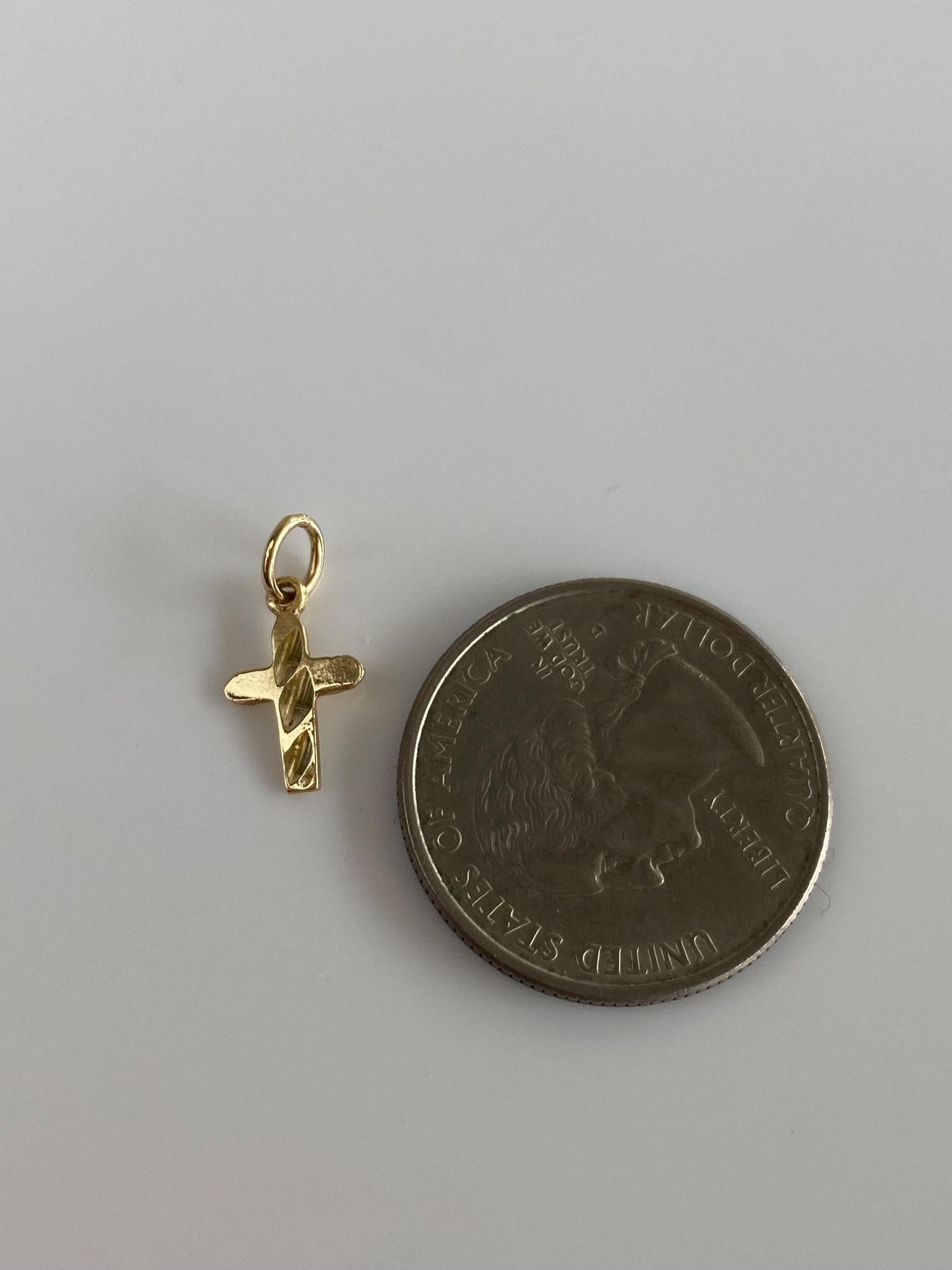 Vintage Solid 14k Yellow Gold Diamond Cut Little Cross Charm