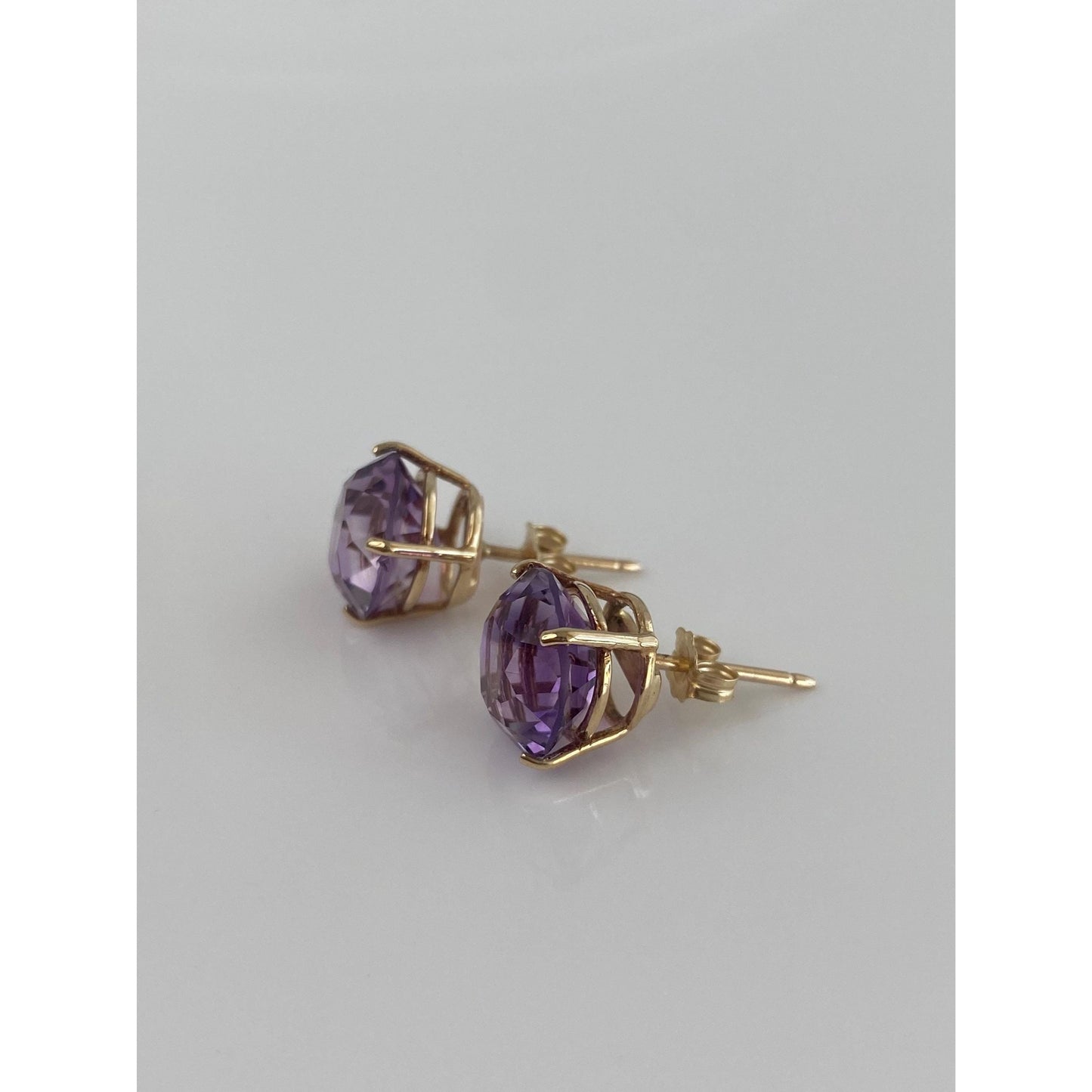 Vintage Solid 14k Yellow Gold Amethyst Stud Earrings