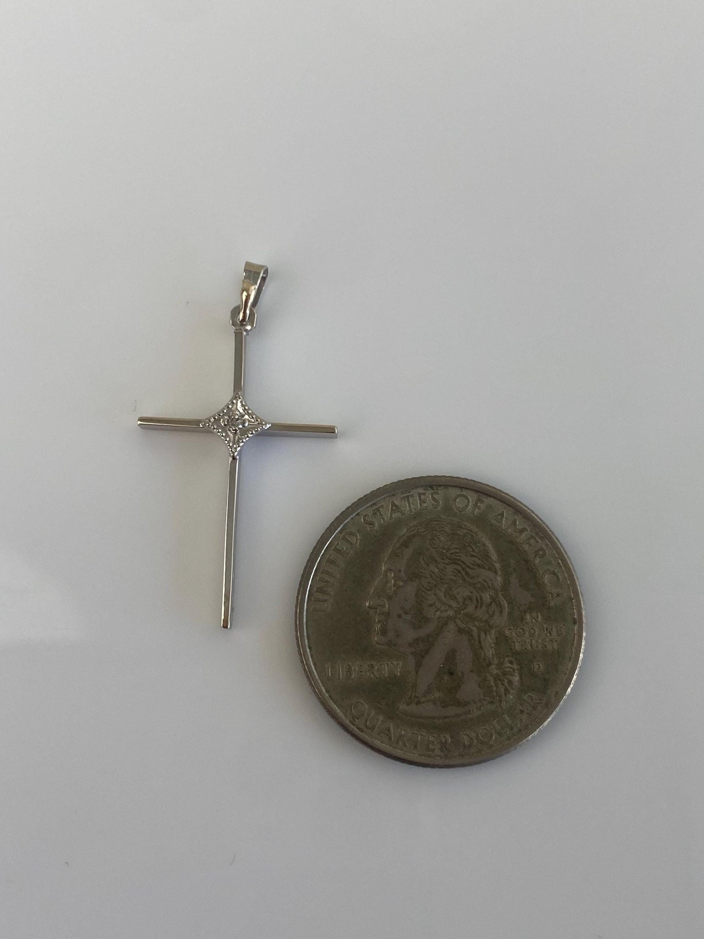 Vintage Solid 14k White Gold Diamond Cross Charm