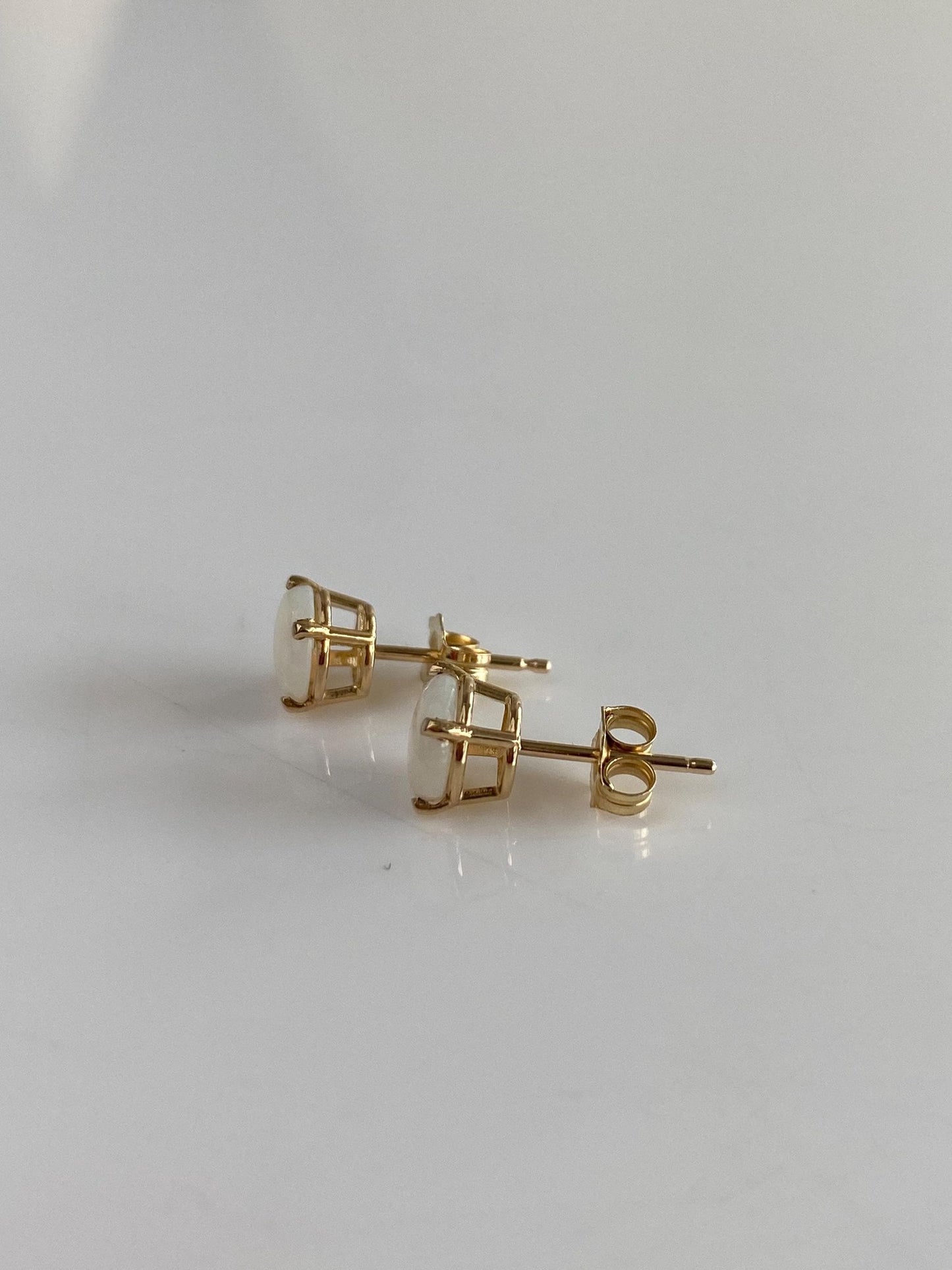 Vintage Solid 14k Yellow Gold Opal Stud Earrings