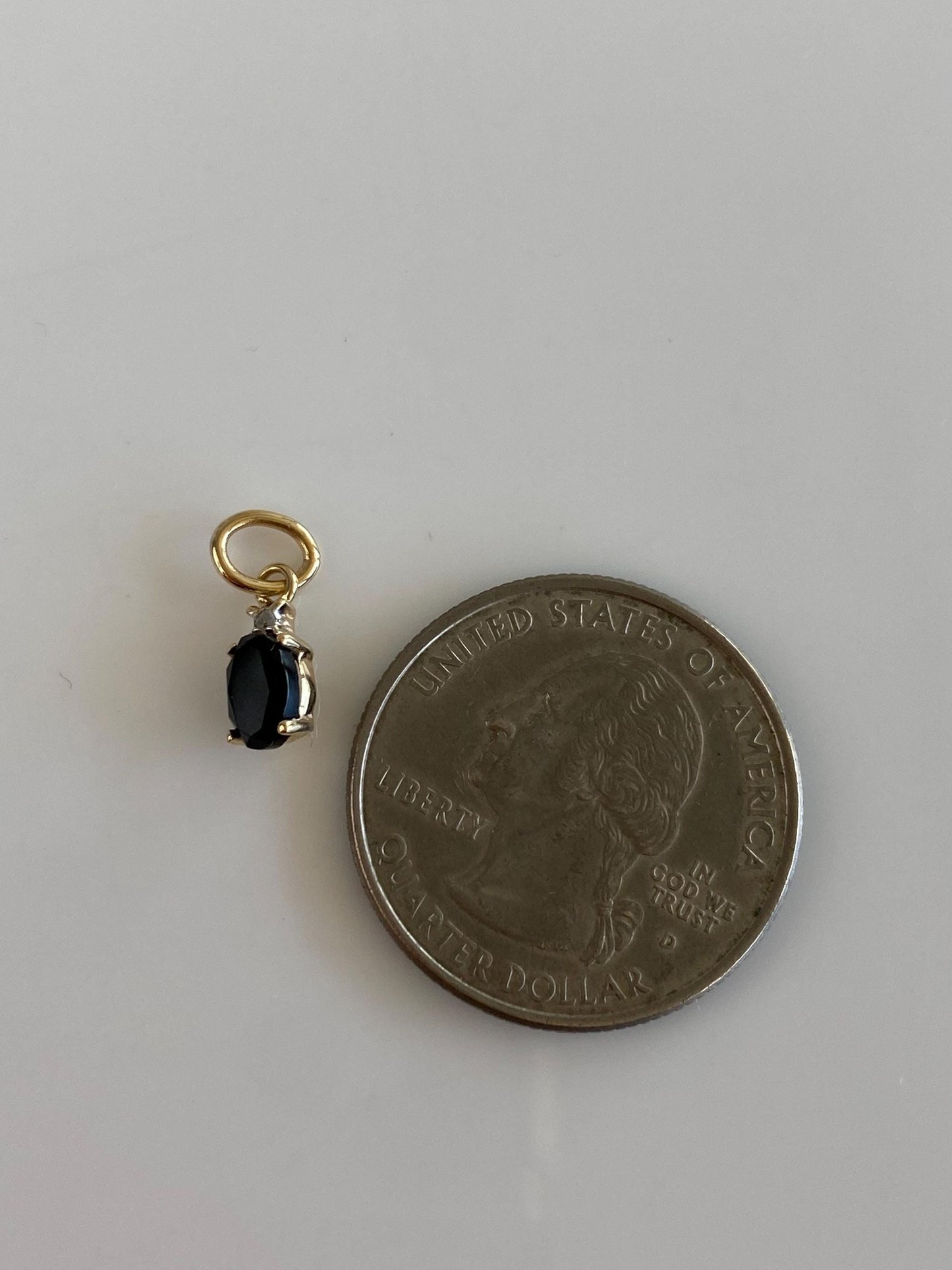 Vintage Solid 14k Yellow Gold Black Onyx Clear Sapphire Charm