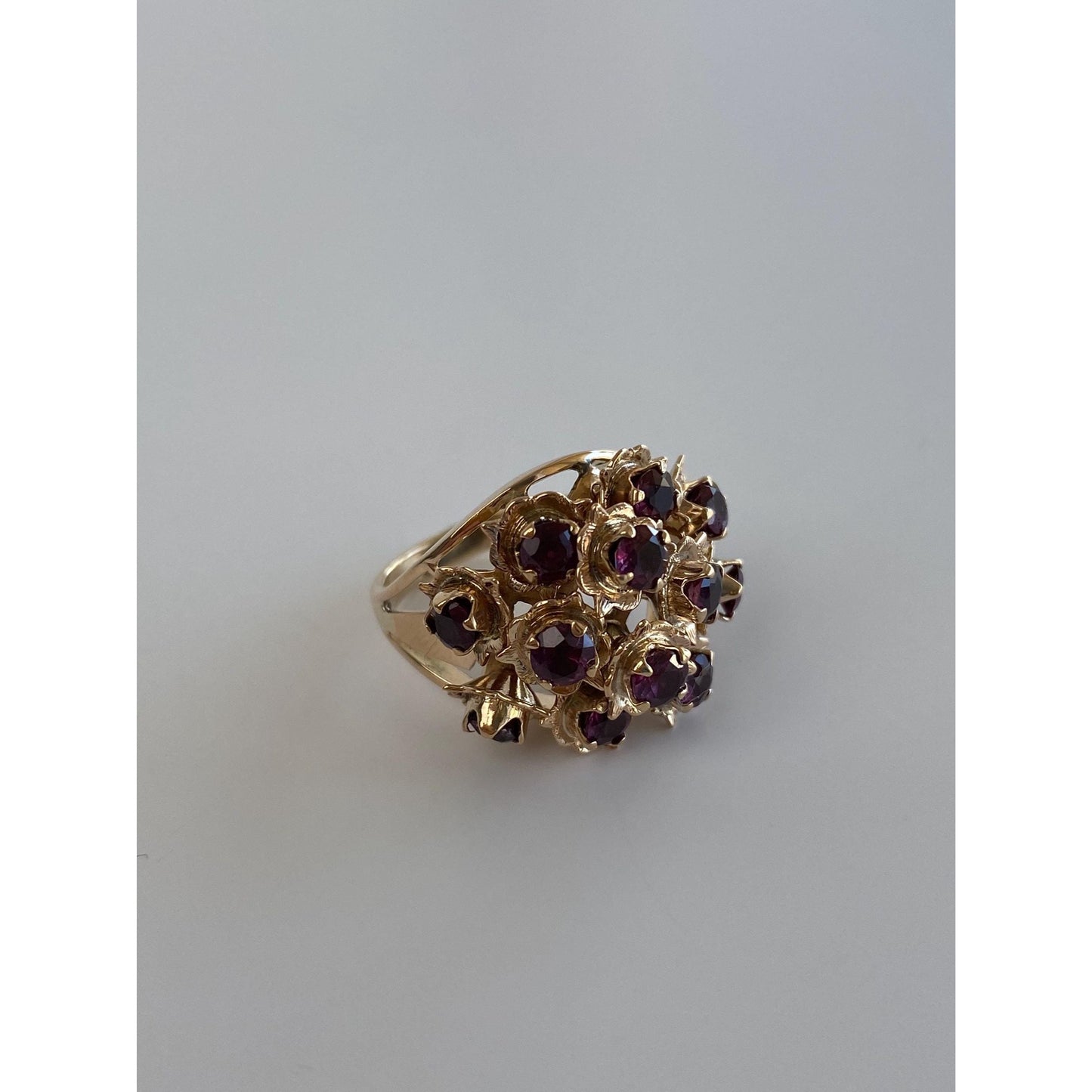 Vintage Solid 14k Rosey Gold Ruby Moving Cocktail Ring - Size 4.5