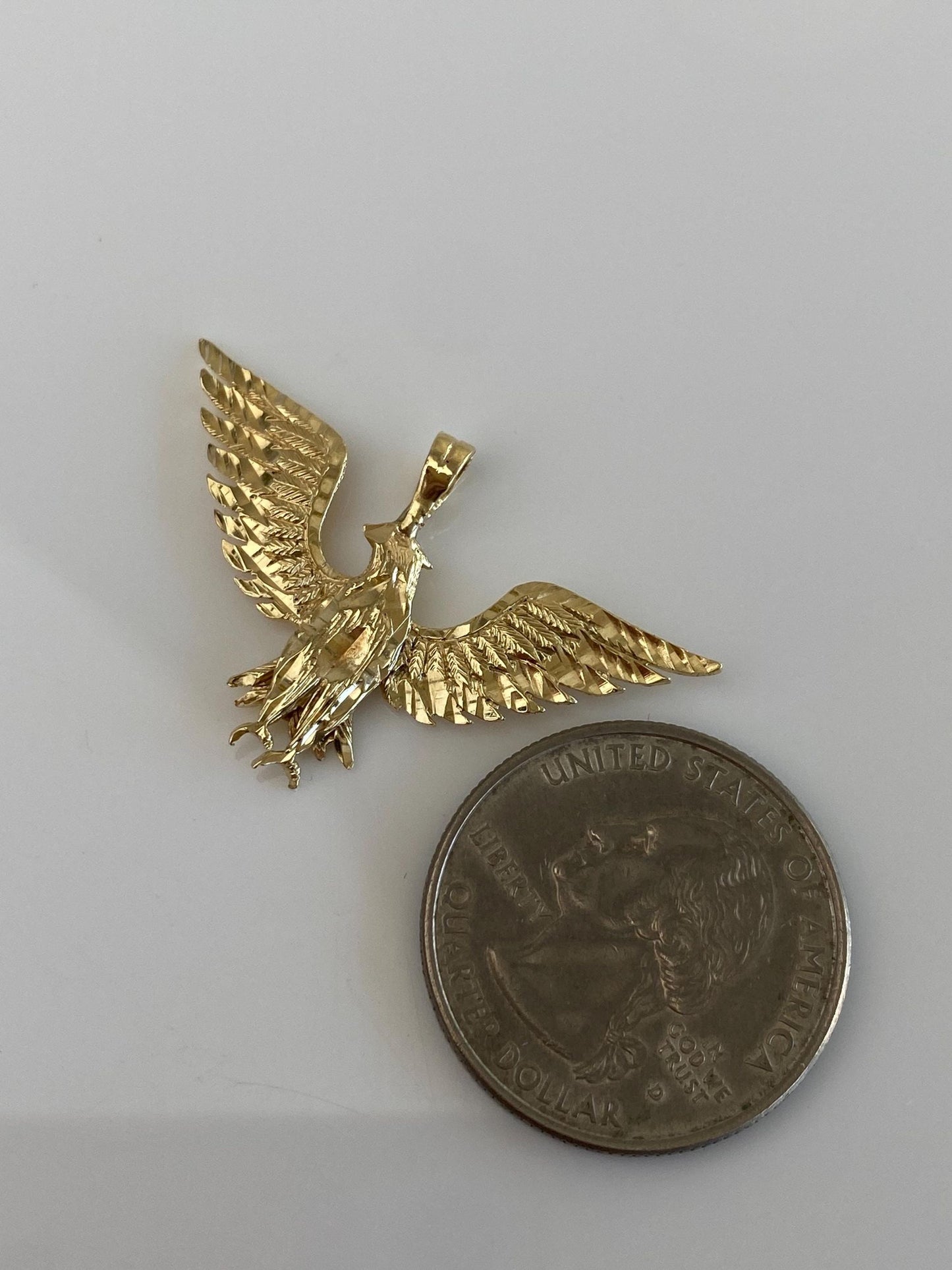 Vintage Solid 14k Yellow Gold Diamond Cut Eagle Charm