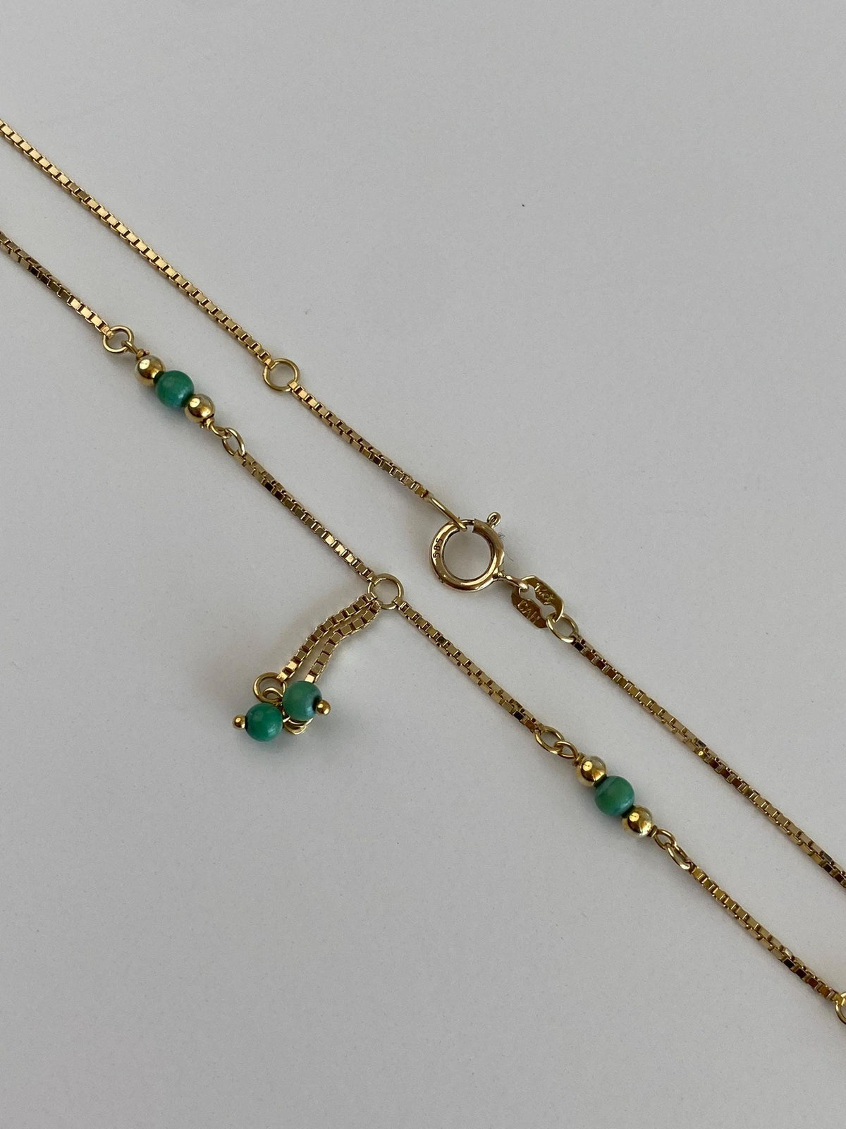 Vintage Solid 14k Yellow Gold Green Bead Ball Spiral Link Box Chain Necklace - 16 inches