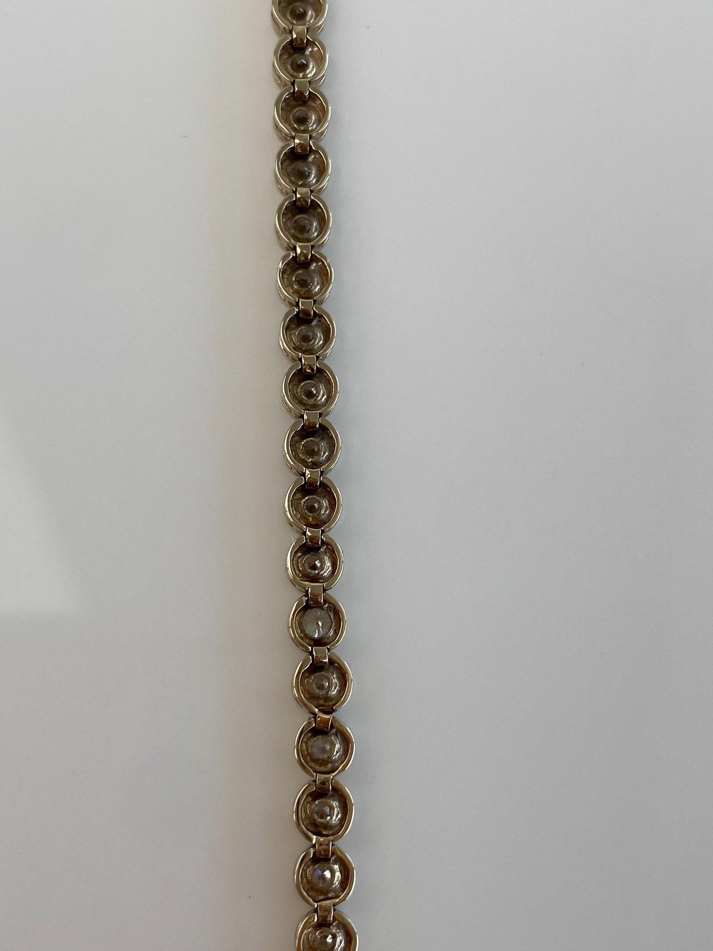 Solid 14k White Gold Bezel Set Cubic Zirconia Link Bracelet - 7 inches