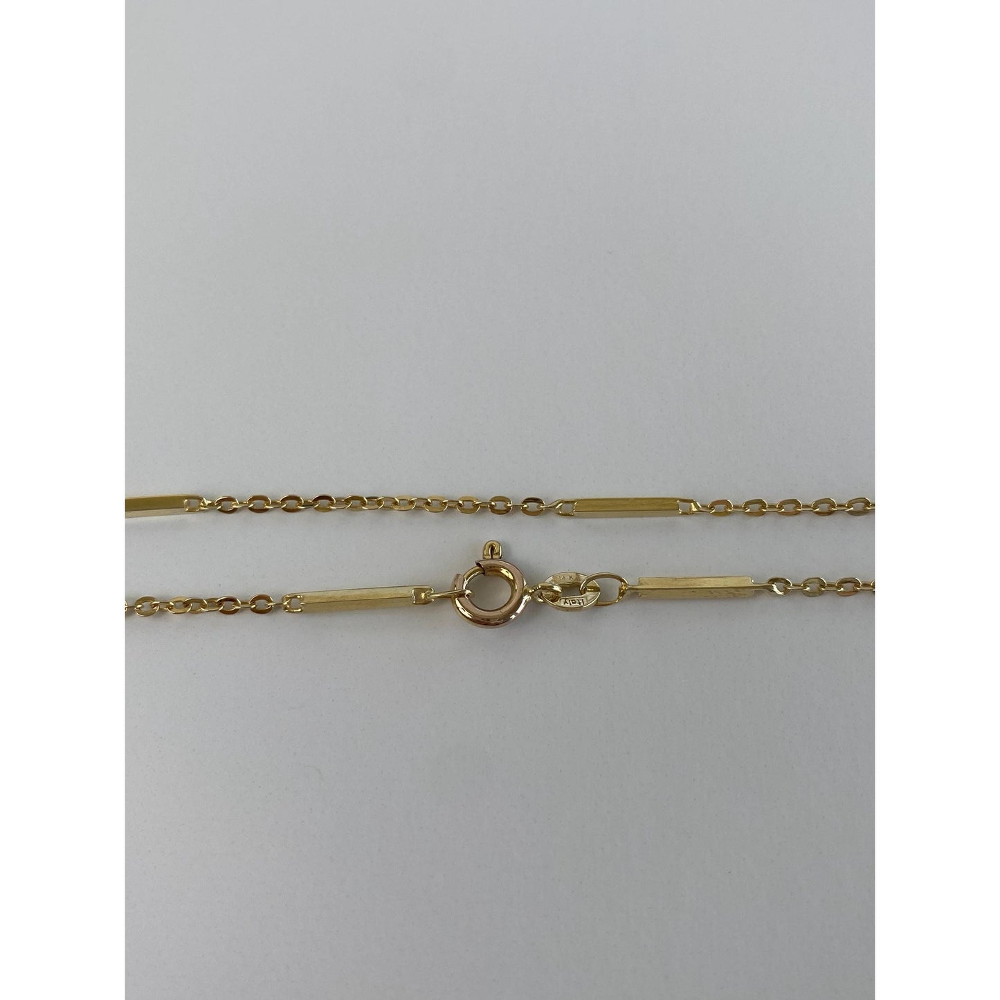 Vintage Solid 14k Yellow Gold Bar Link Cable Chain Necklace - 15 inches