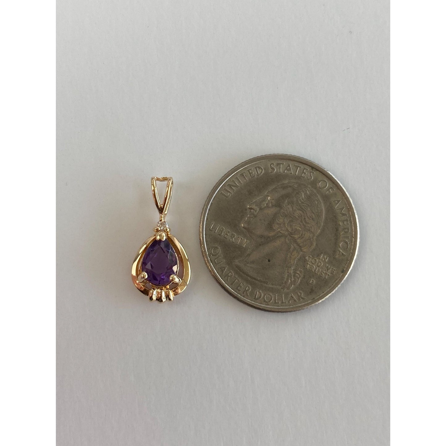 Vintage Solid 14k Yellow Gold Diamond Amethyst Charm