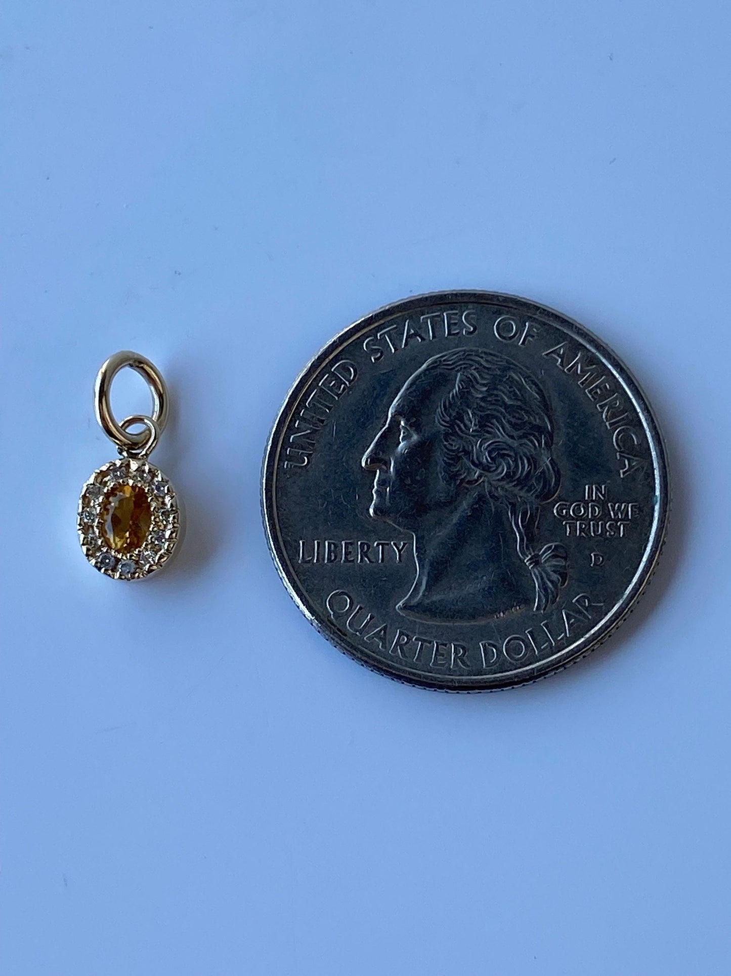 Vintage Solid 14k Yellow Gold Little Citrine & Diamond Charm