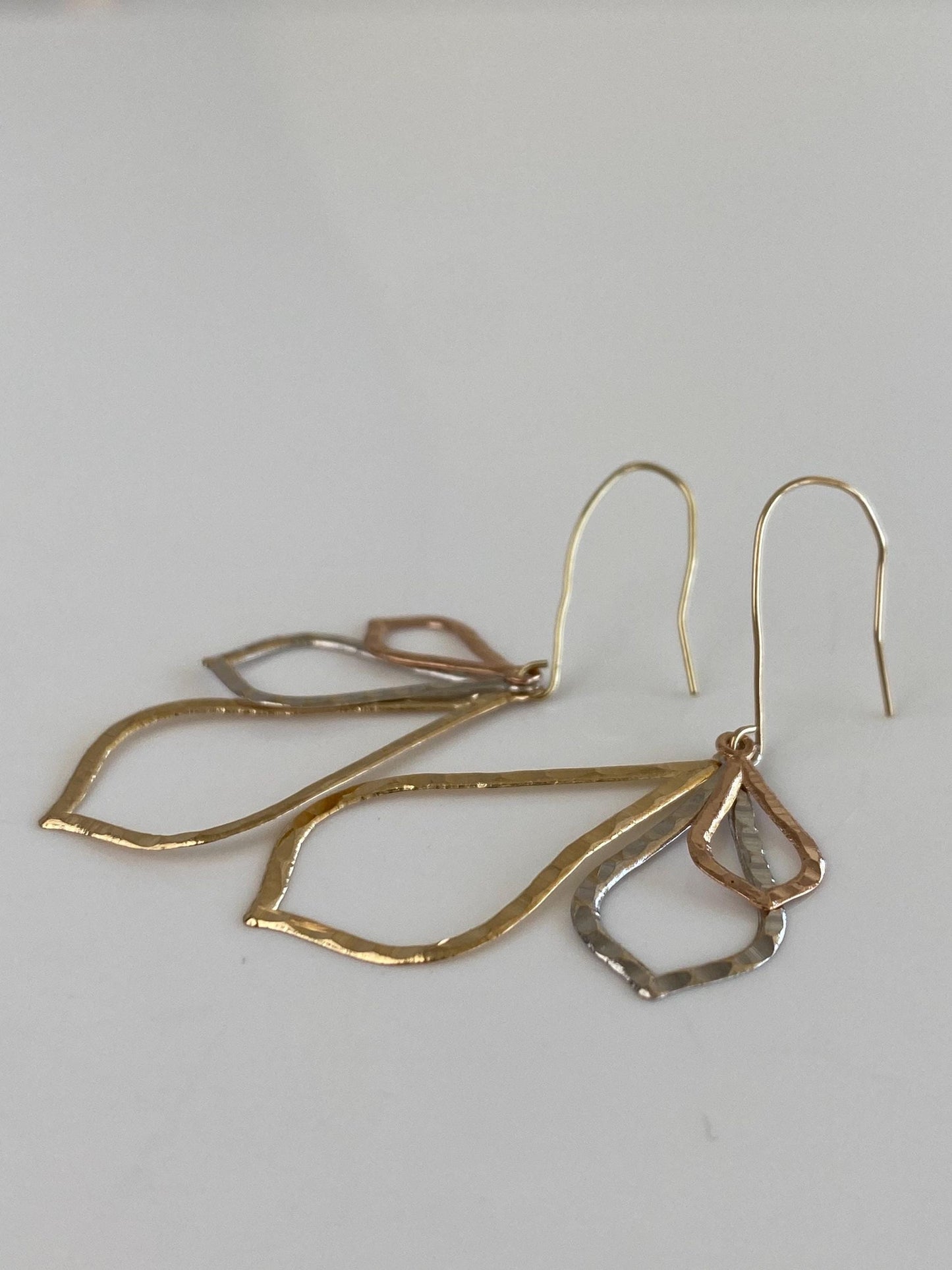 Vintage Solid 14k Tri Tone Gold Textured Dangle Earrings