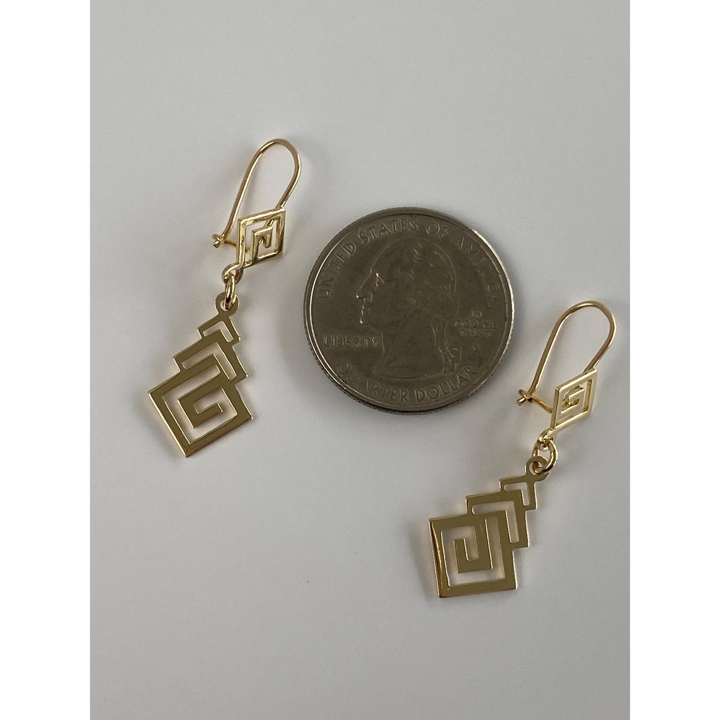 Solid 14k Yellow Gold Greek Key Dangle Earrings