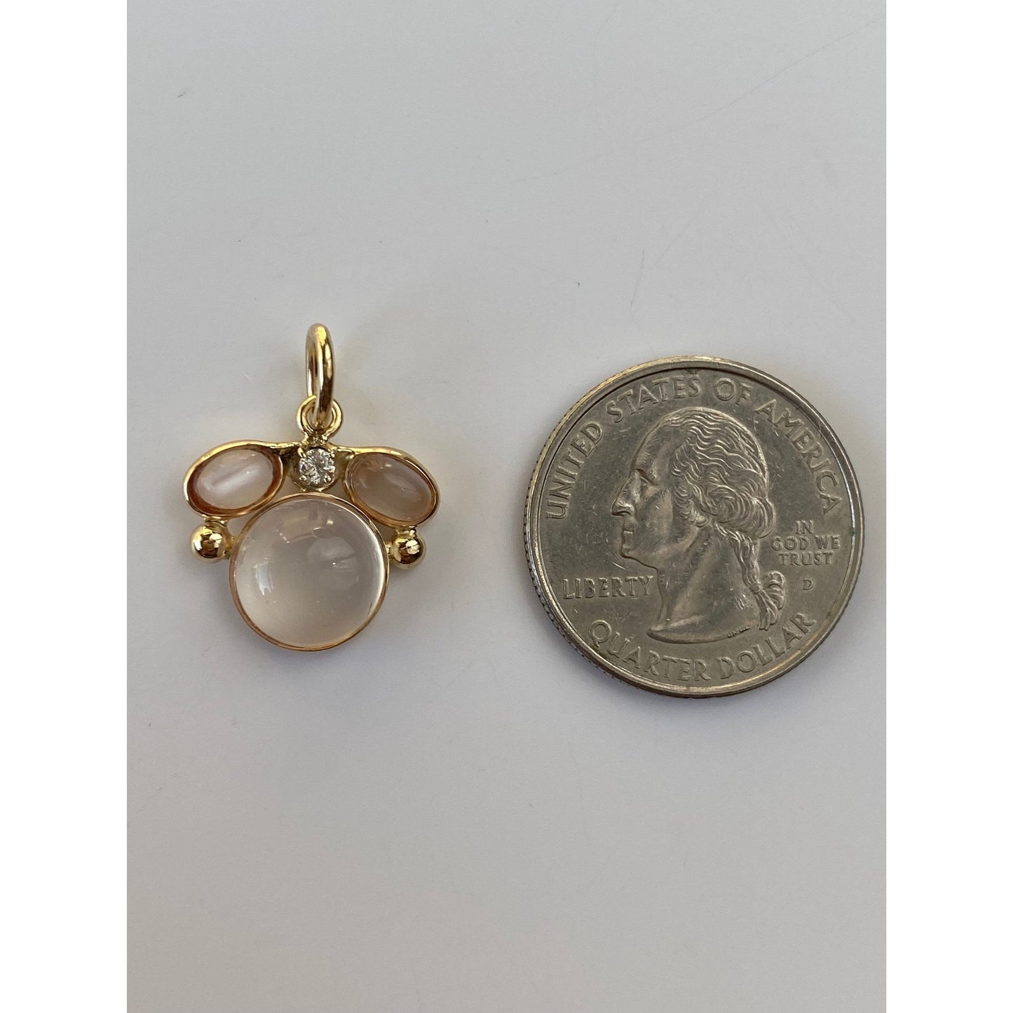 Vintage Solid 14k Yellow Gold Moonstone & Diamond Charm