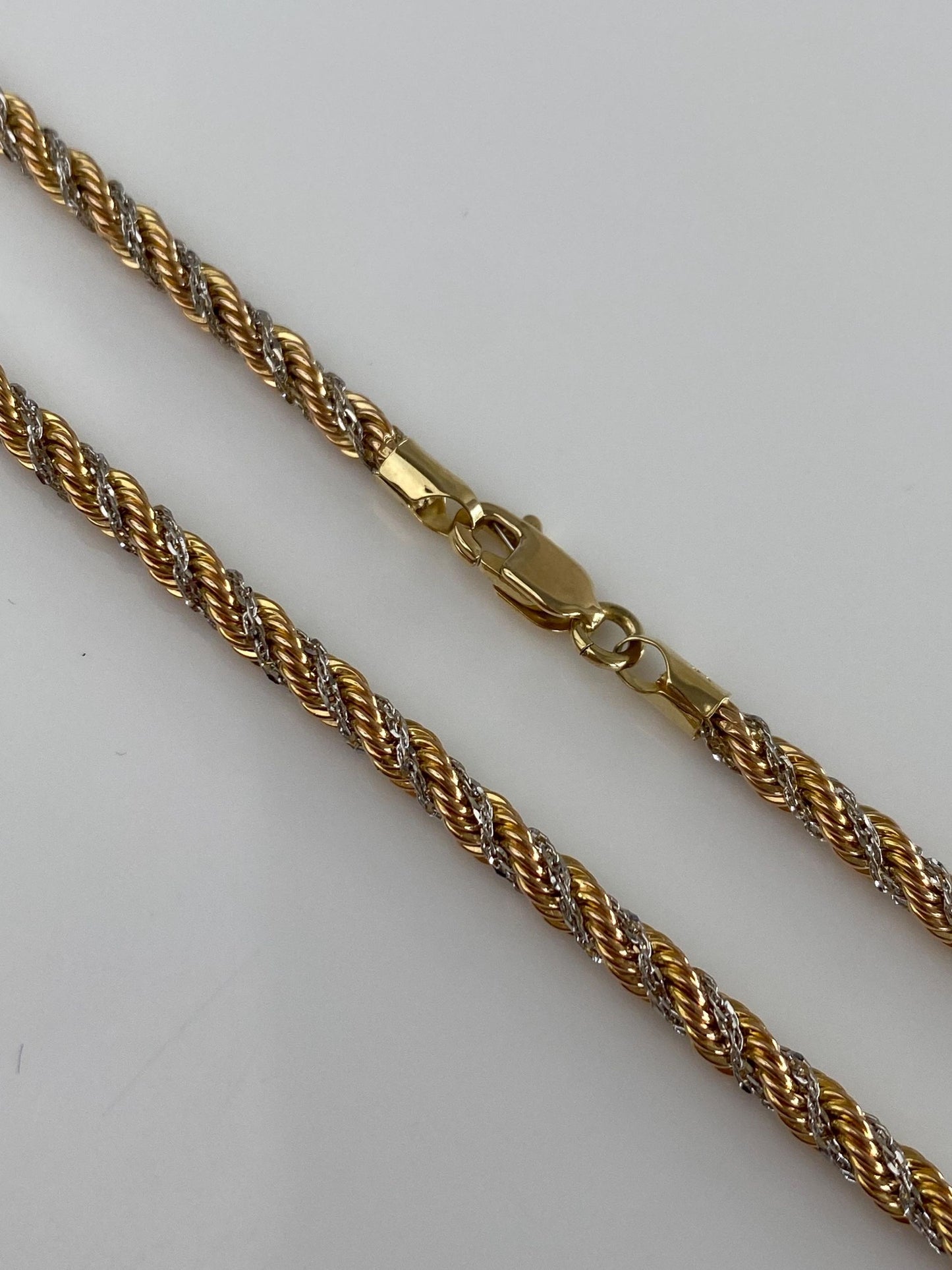 Vintage 14k White & Yellow Gold Twisted Chain Necklace - 17.5 inches