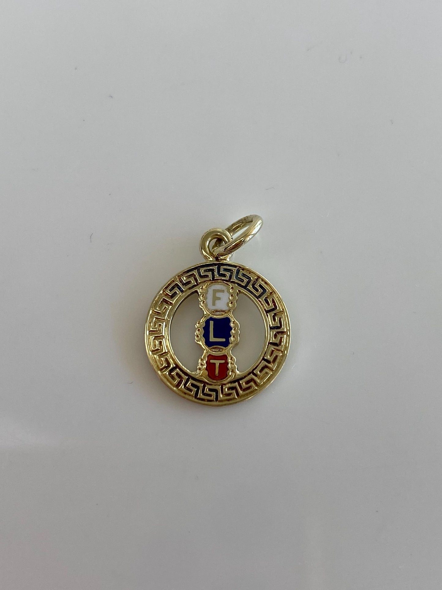 Vintage Solid 14k Yellow Gold Enamel FLT Greek Key Border Charm