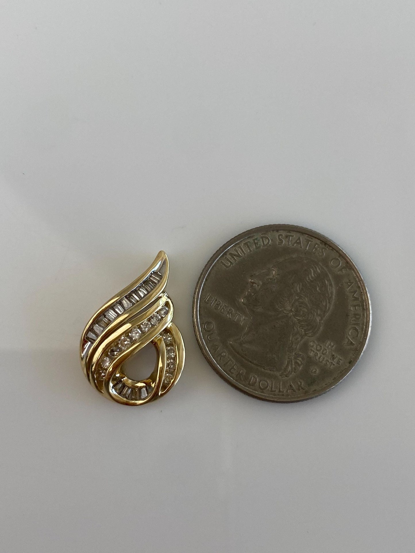 Solid 14k Yellow Gold Round & Baguette Diamond Charm