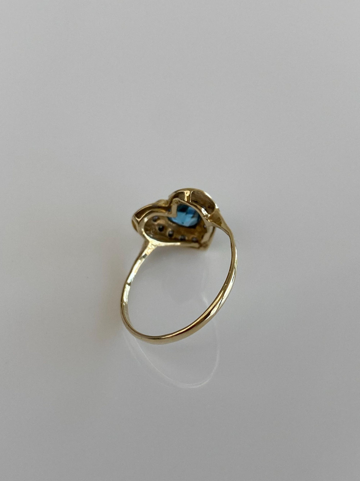Vintage Solid 14k White & Yellow Gold Topaz Diamond Halo Heart Ring - Size 5