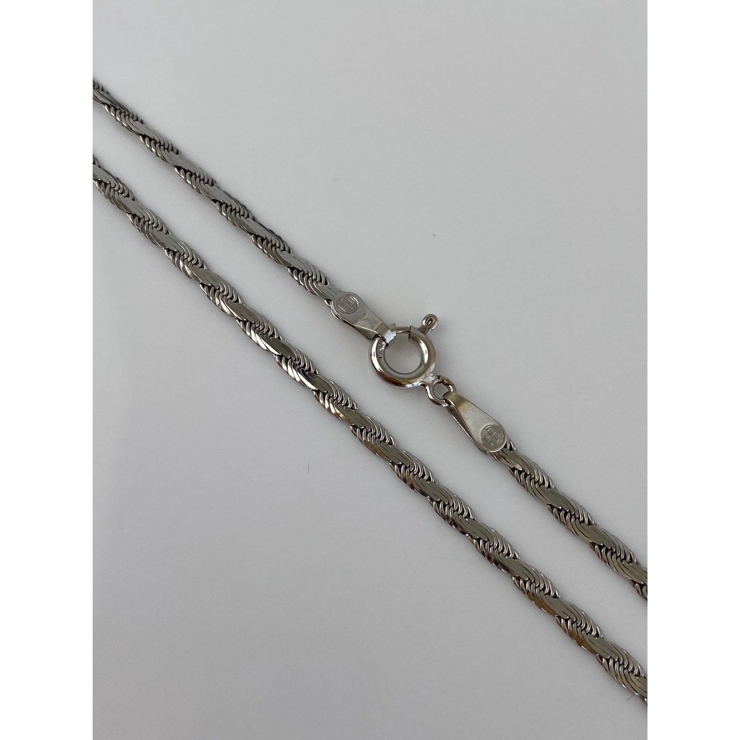 Vintage Solid 14k White Gold Flat Rope Chain Necklace - 20 inches