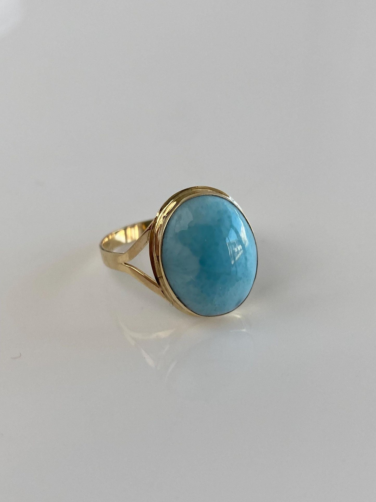 Vintage Solid 14k Yellow Gold Larimar Ring - Size 8.5