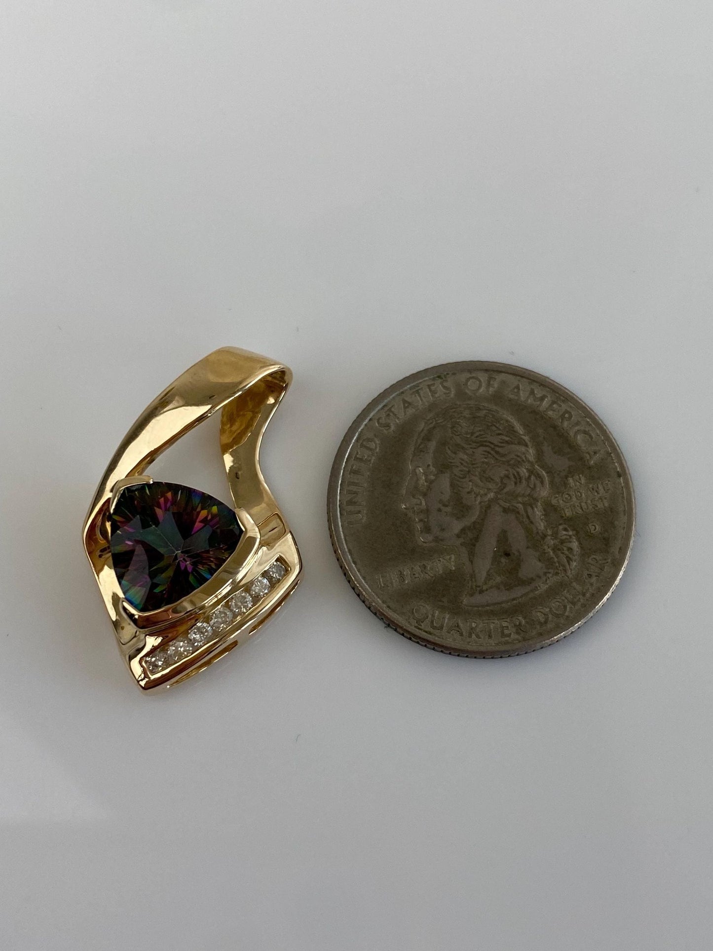 Vintage Solid 14k Yellow Gold Mystic Topaz Diamond Charm