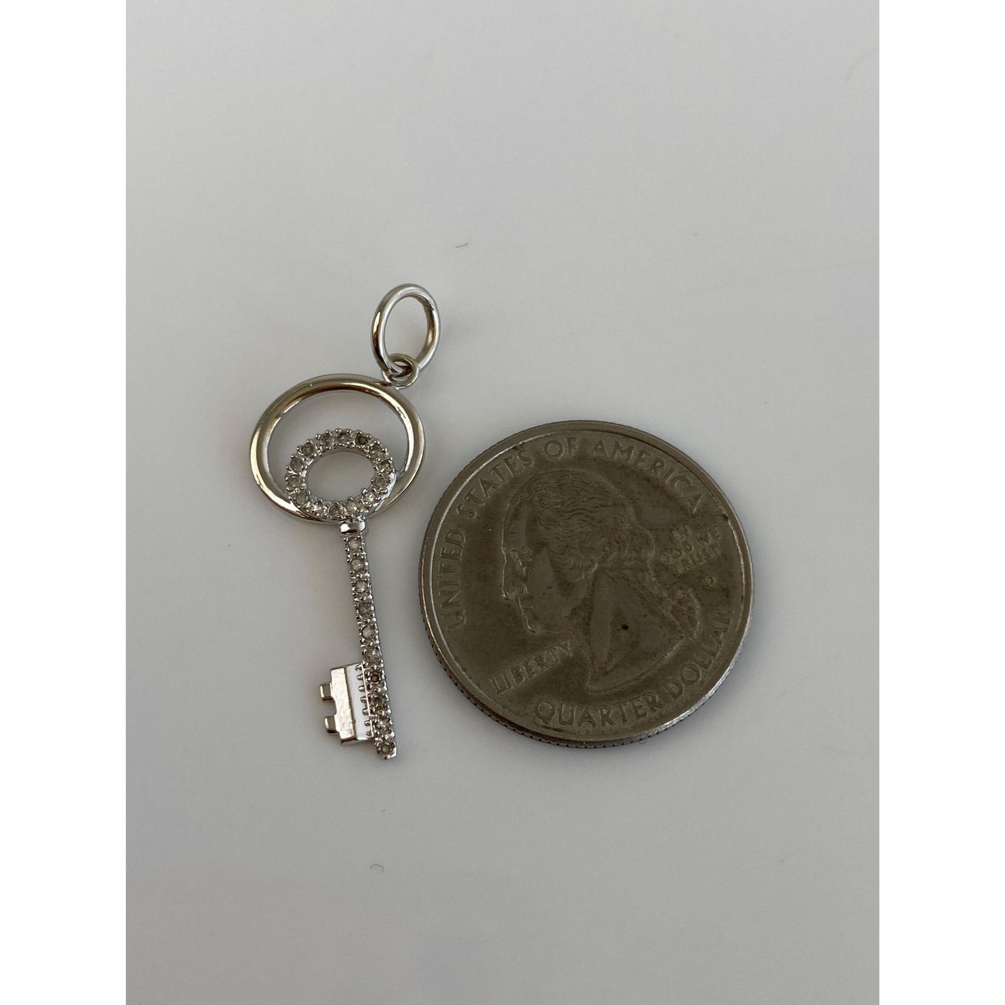 Vintage Solid 10k White Gold Diamond Key Charm