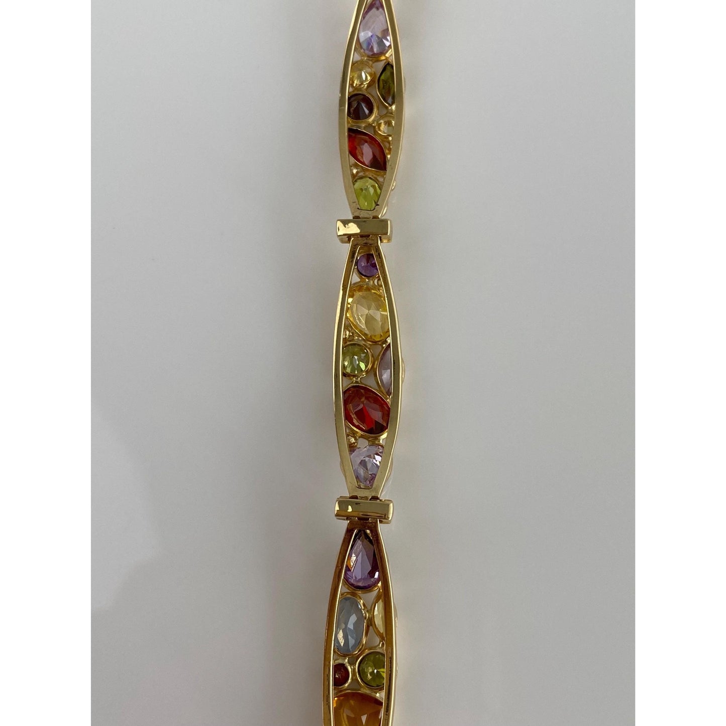 Solid 18k Yellow Gold Blue & Purple Spinel Orange Sapphire Cubic Zirconia Line Bracelet - 7.25 inches