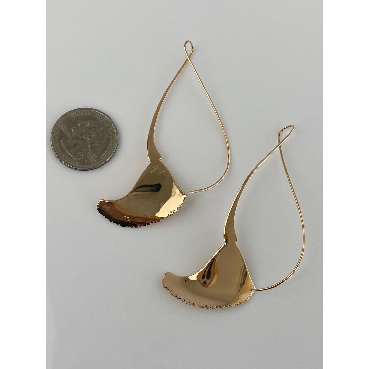 Solid 14k Yellow Gold Alan King Wire Drop Large Abstract Twist Dangle Earrings