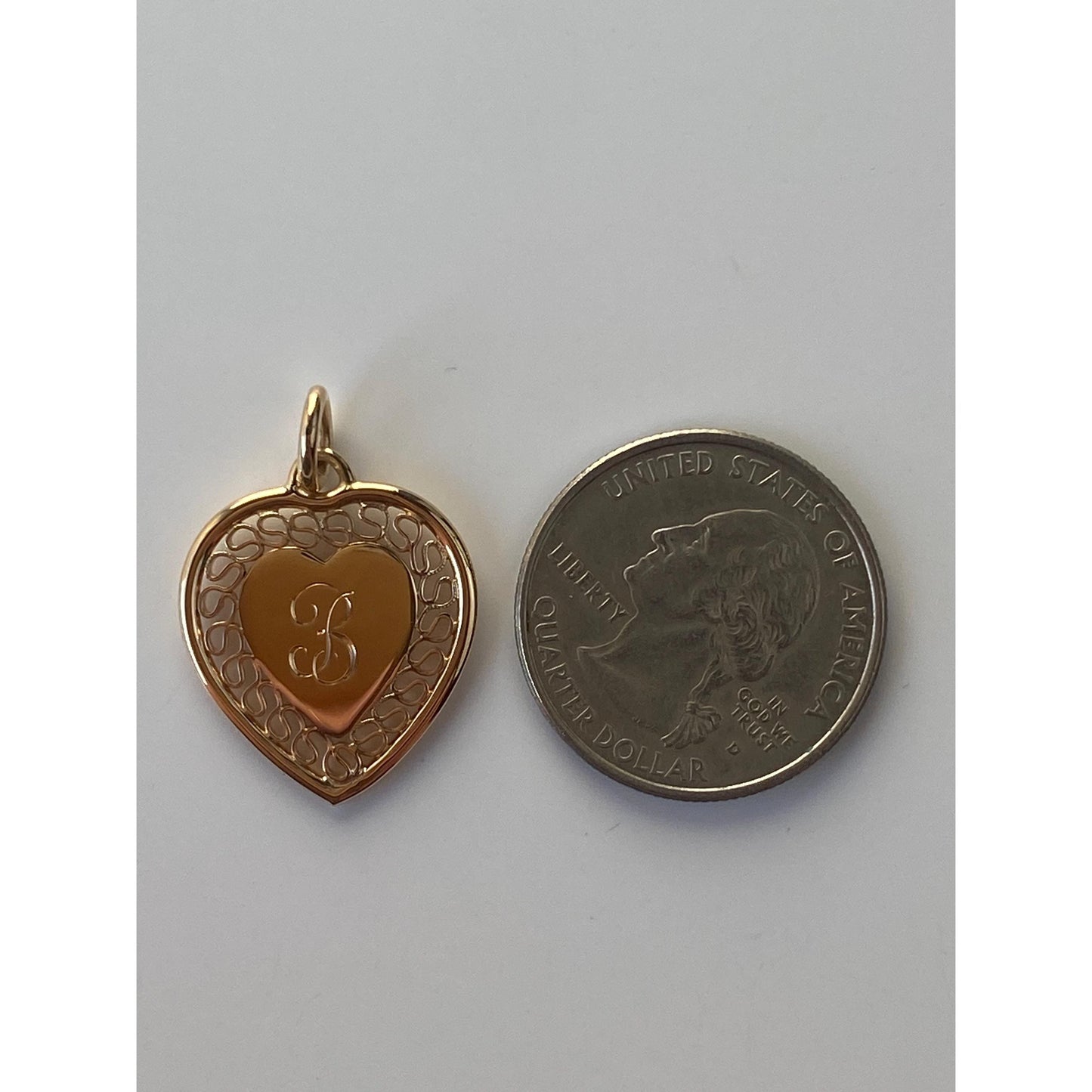 Solid 14k Yellow Gold Initial 'B' Heart Charm