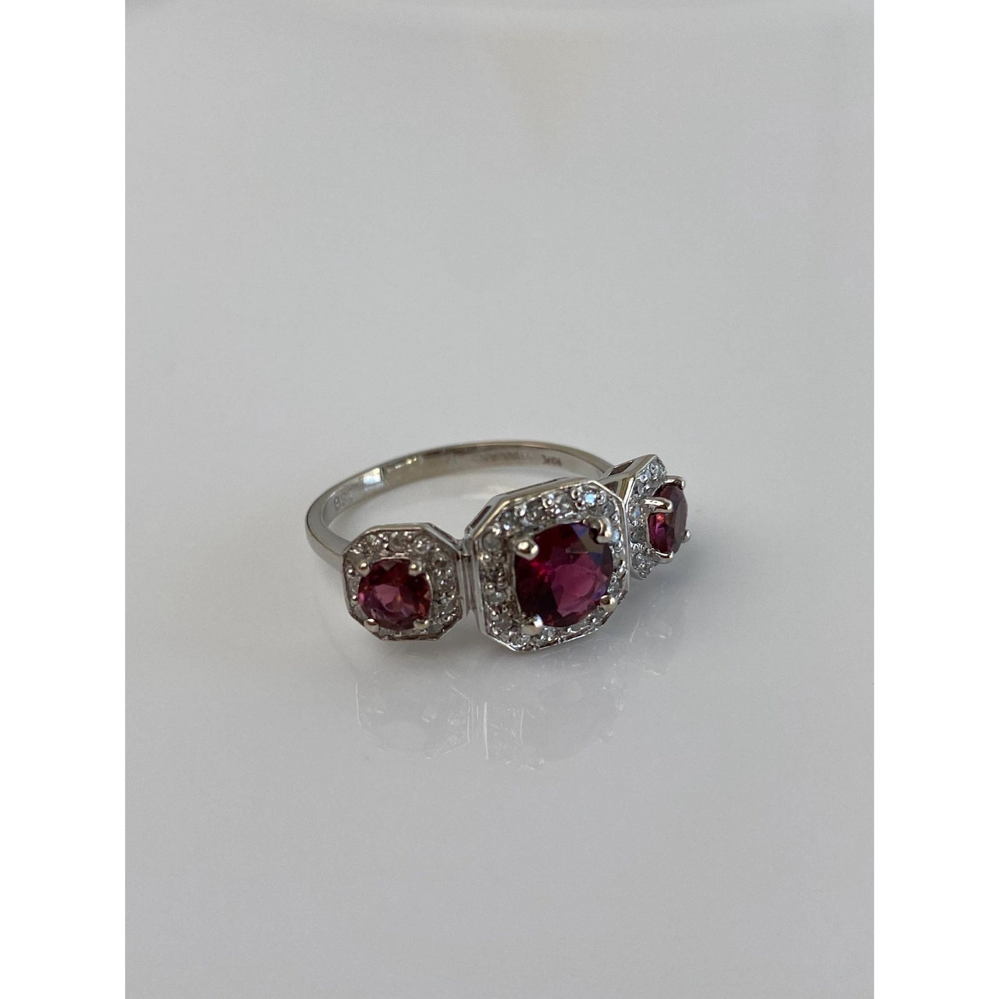 Vintage Solid 14k White Gold Diamond Pink Tourmaline Ring - Size 7.5