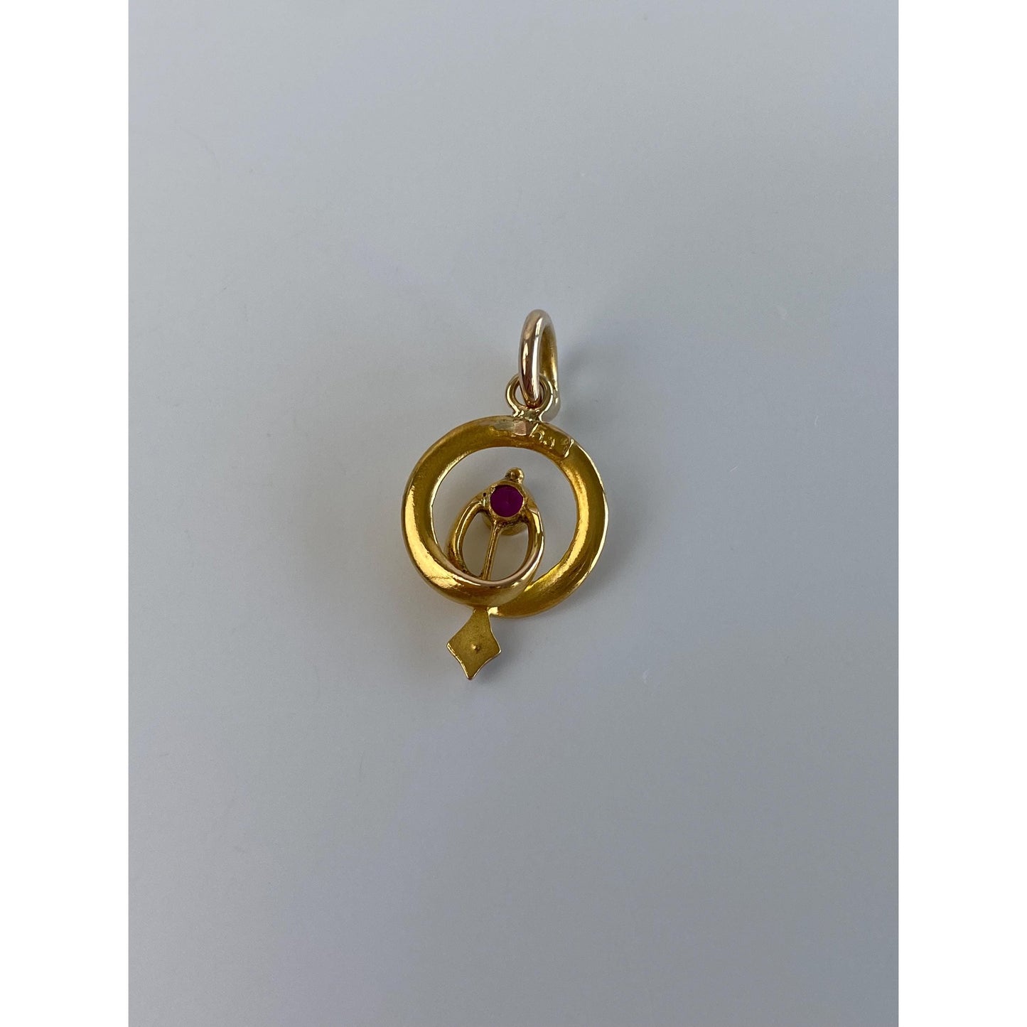 Vintage Solid 18k Yellow Gold Pink Sapphire Seed Pearl Stick Pin Conversion Charm