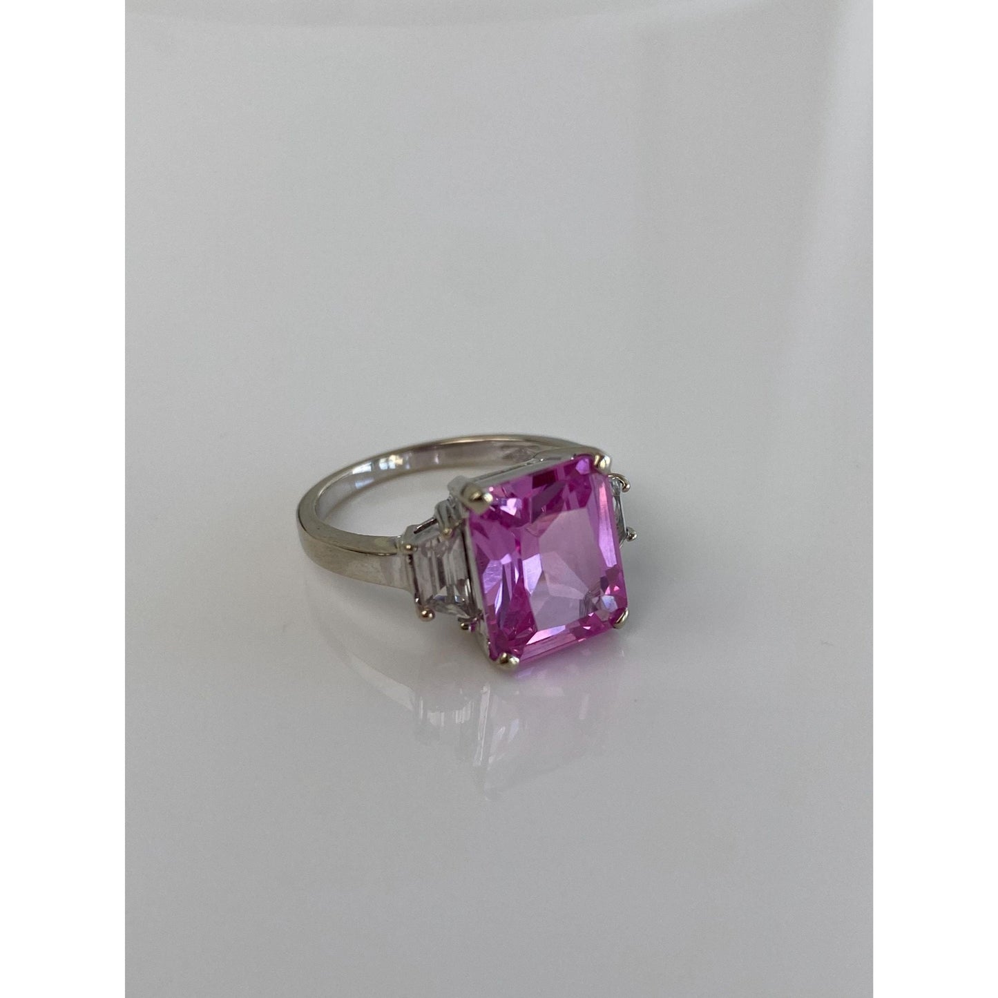 Vintage Solid 14k White Gold Pink Clear Sapphire Ring - Size 7