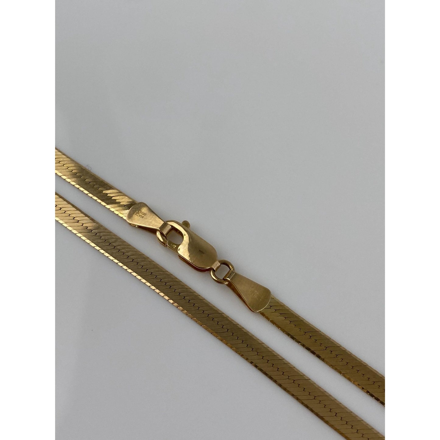Vintage Solid 14k Yellow Gold Long Herringbone Chain Necklace - 24.25 inches