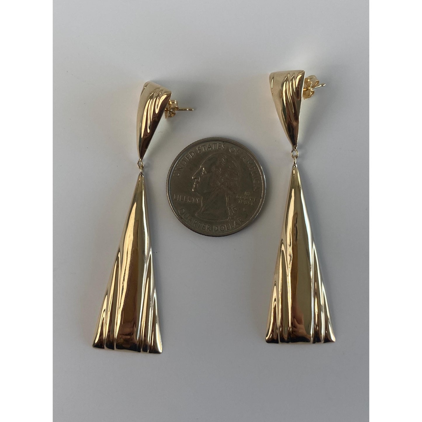 Vintage 14k Yellow Gold Triangle Dangle Stud Earrings